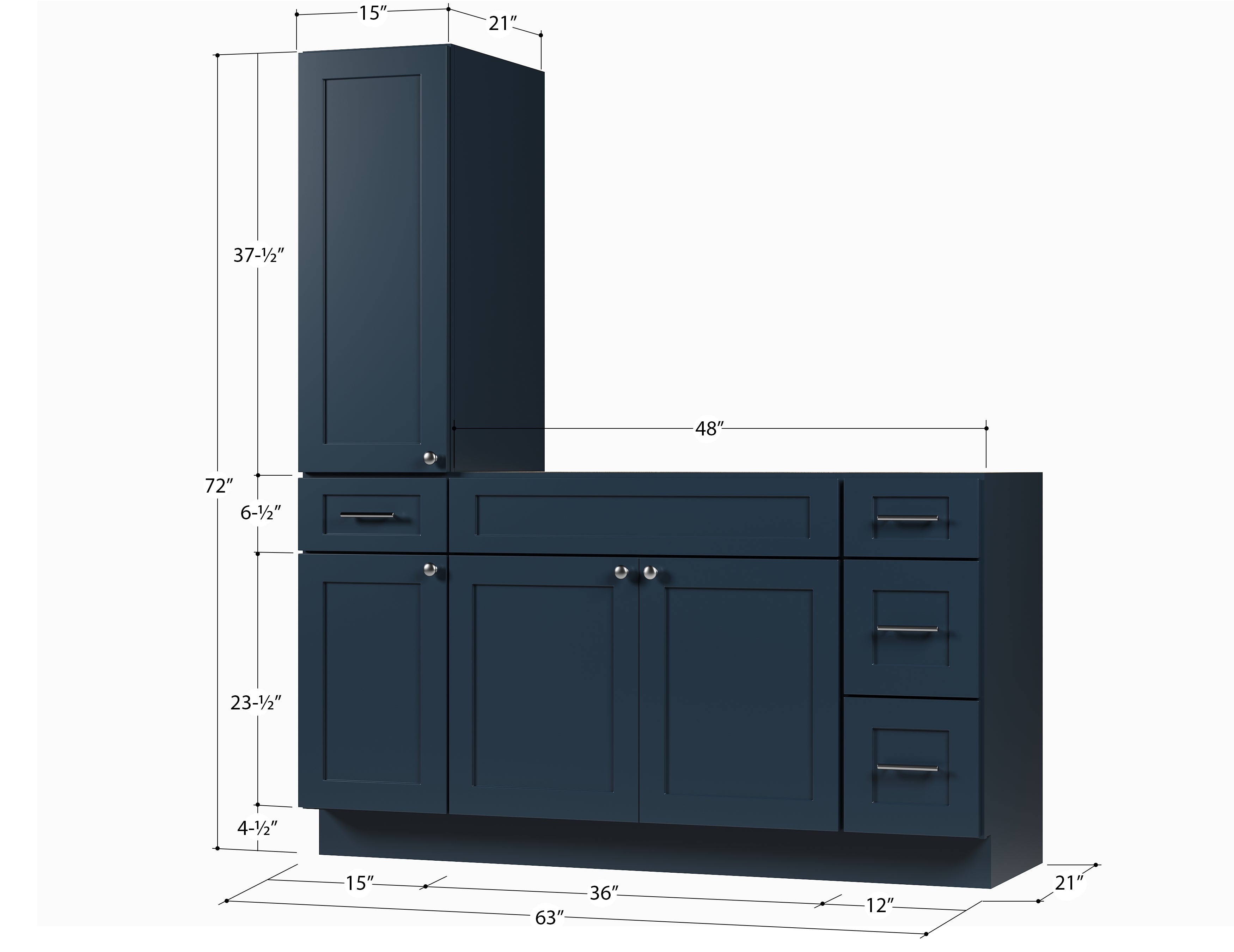 Disar 63'' Single Bathroom Vanity With Left Tall Linen Cabinet Dovetail Solid Wood Drawer Base Only