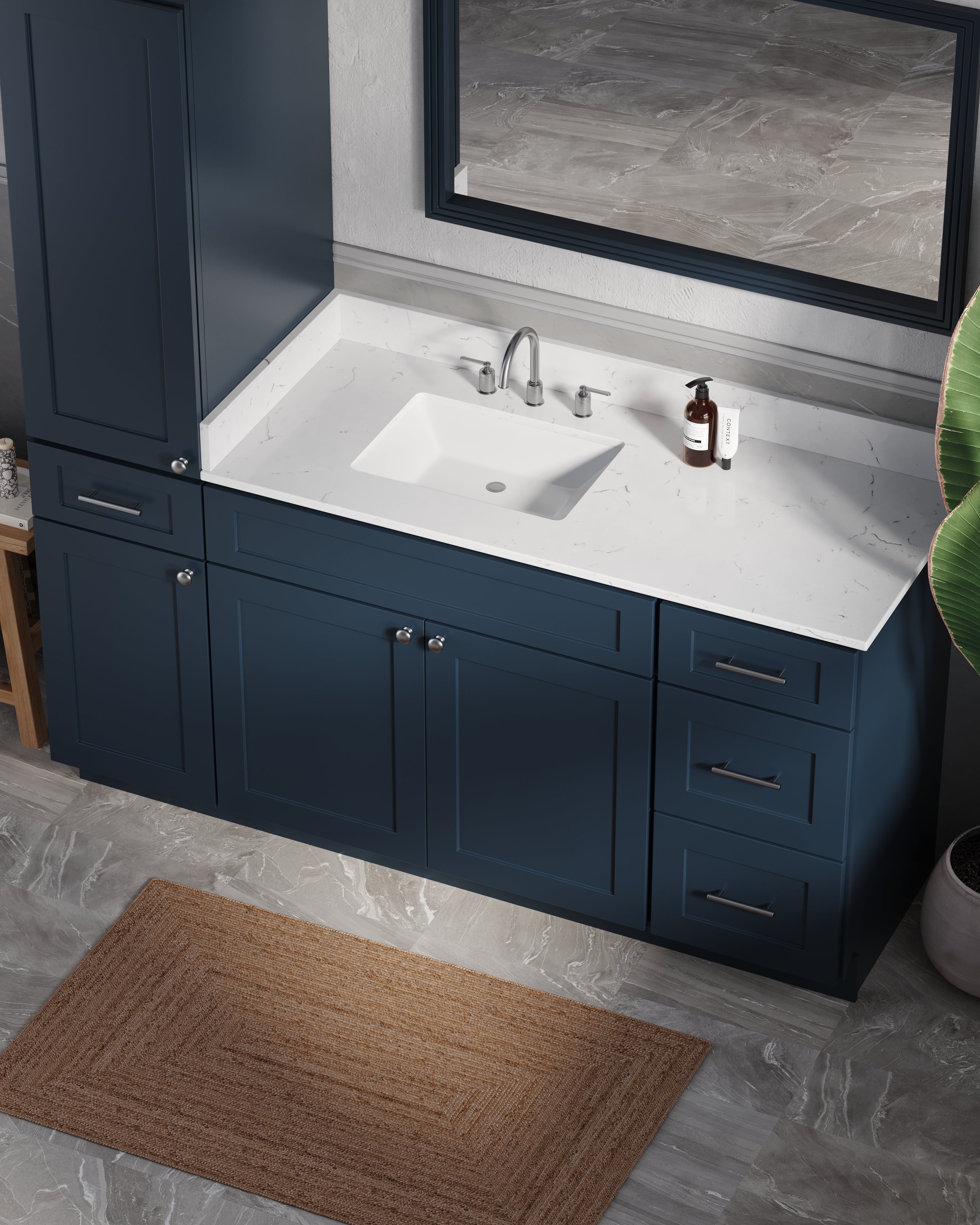Disar 66' Single Bathroom Vanity With Left Linen Tall Cabinet Dovetail Solid Wood Drawer Carrara Quartz Top