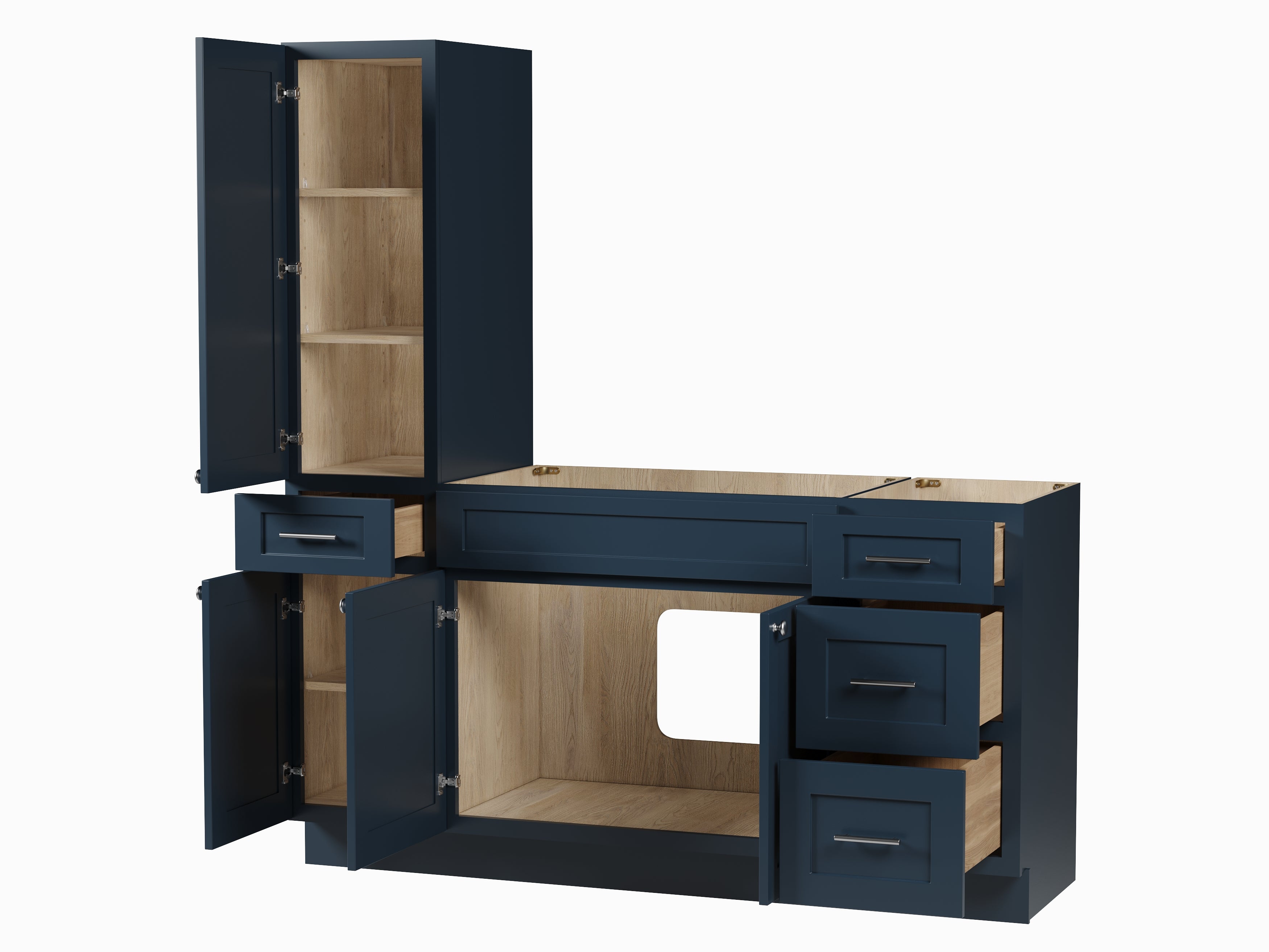 Disar 66'' Single Bathroom Vanity With Left Tall Linen Cabinet Dovetail Solid Wood Drawer Base Only