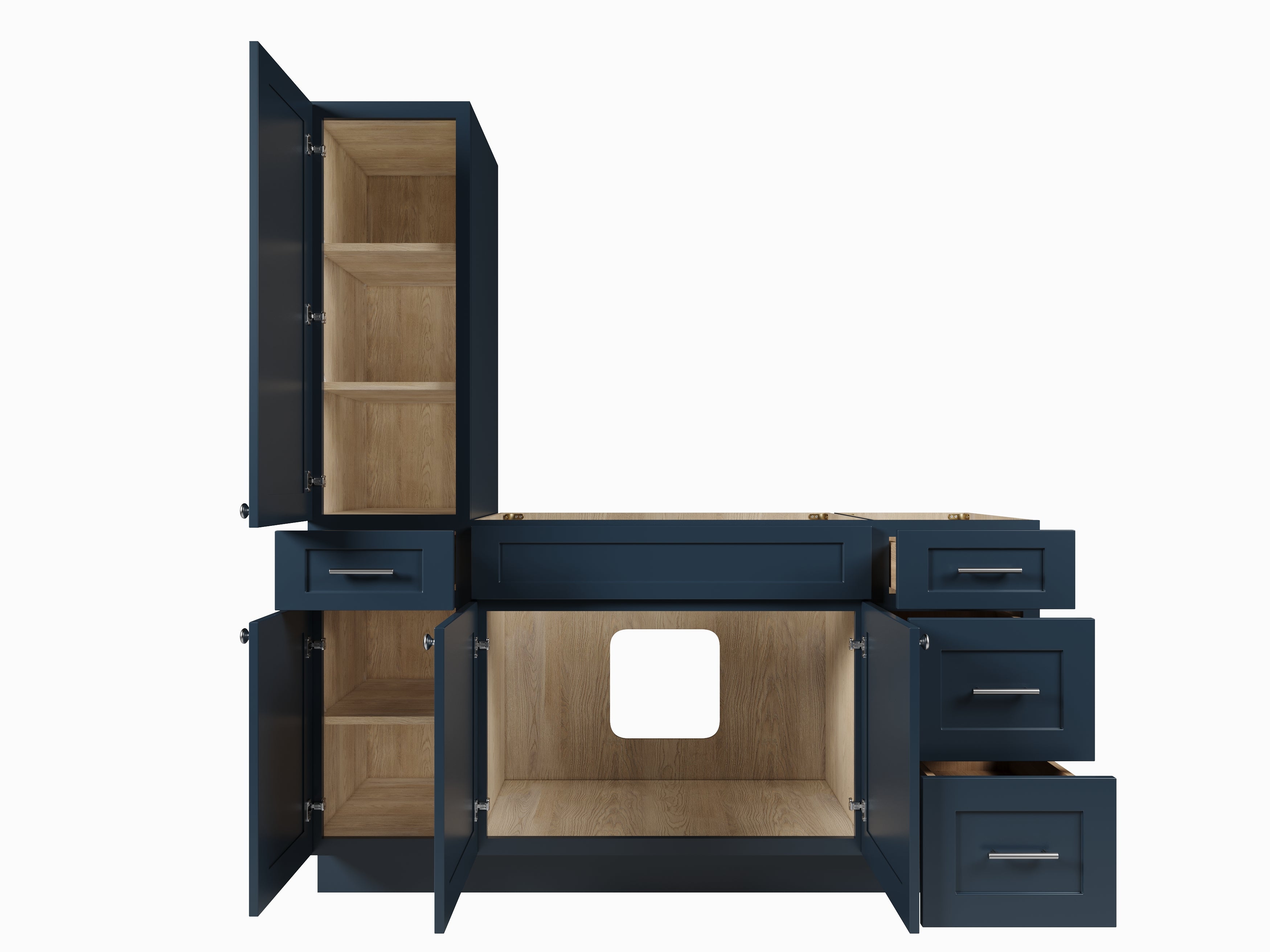 Disar 66'' Single Bathroom Vanity With Left Tall Linen Cabinet Dovetail Solid Wood Drawer Base Only