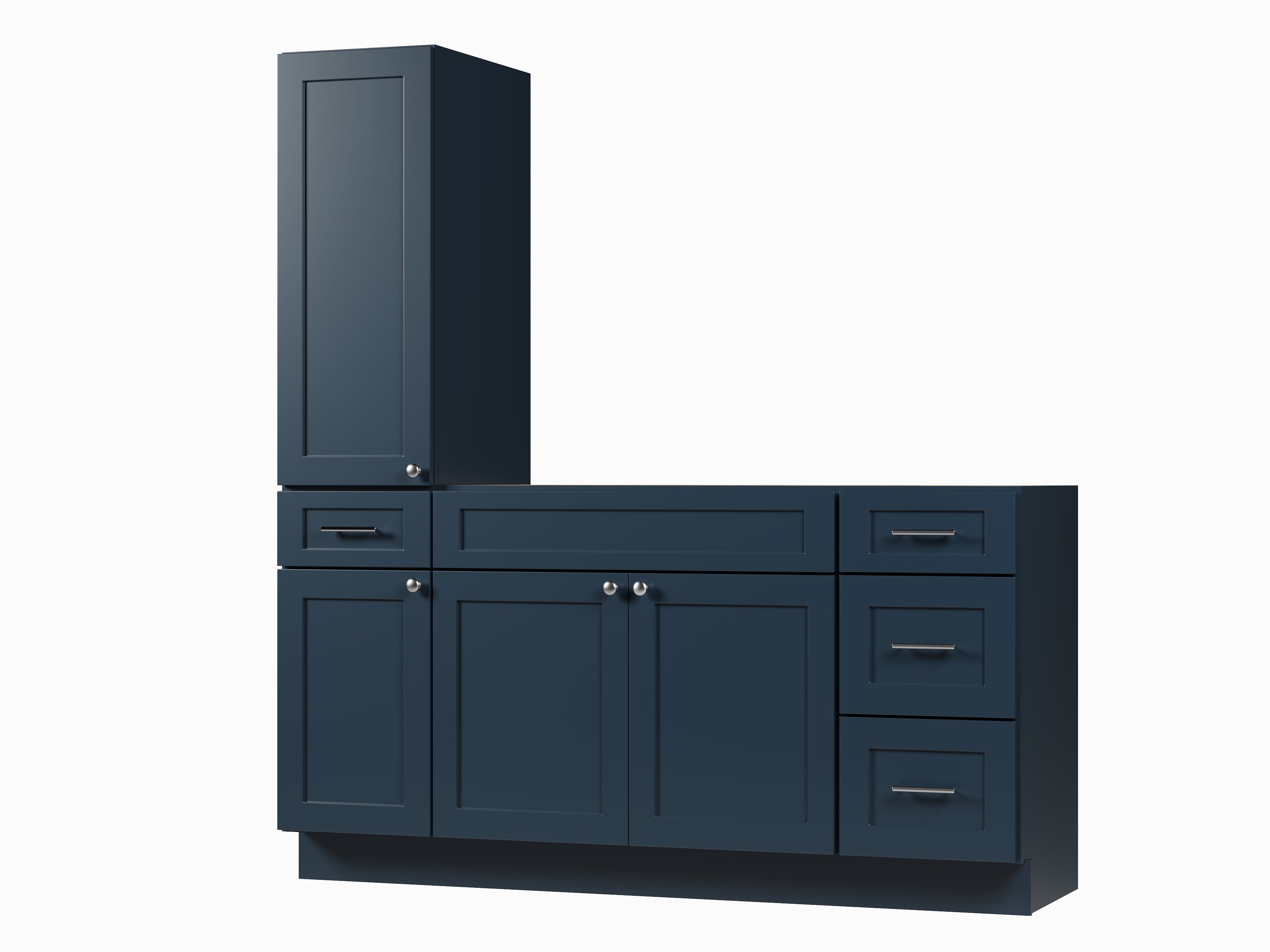 Disar 66'' Single Bathroom Vanity With Left Tall Linen Cabinet Dovetail Solid Wood Drawer Base Only