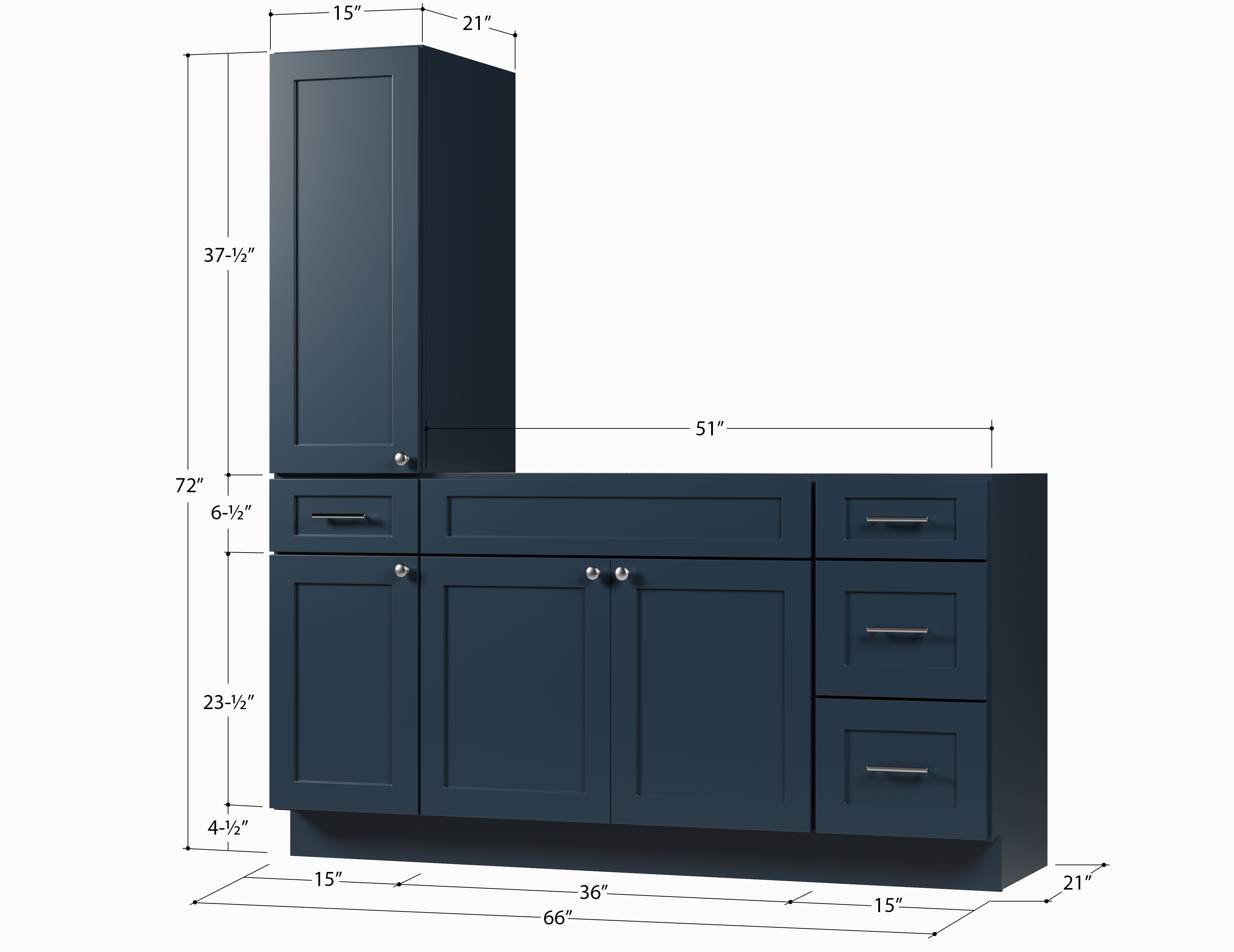 Disar 66'' Single Bathroom Vanity With Left Tall Linen Cabinet Dovetail Solid Wood Drawer Base Only