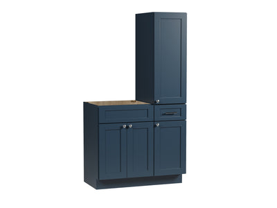 [color:Blue] 39'' Single Bathroom Vanity With Right Tall Linen Cabinet, Base Only - Blue finish view
