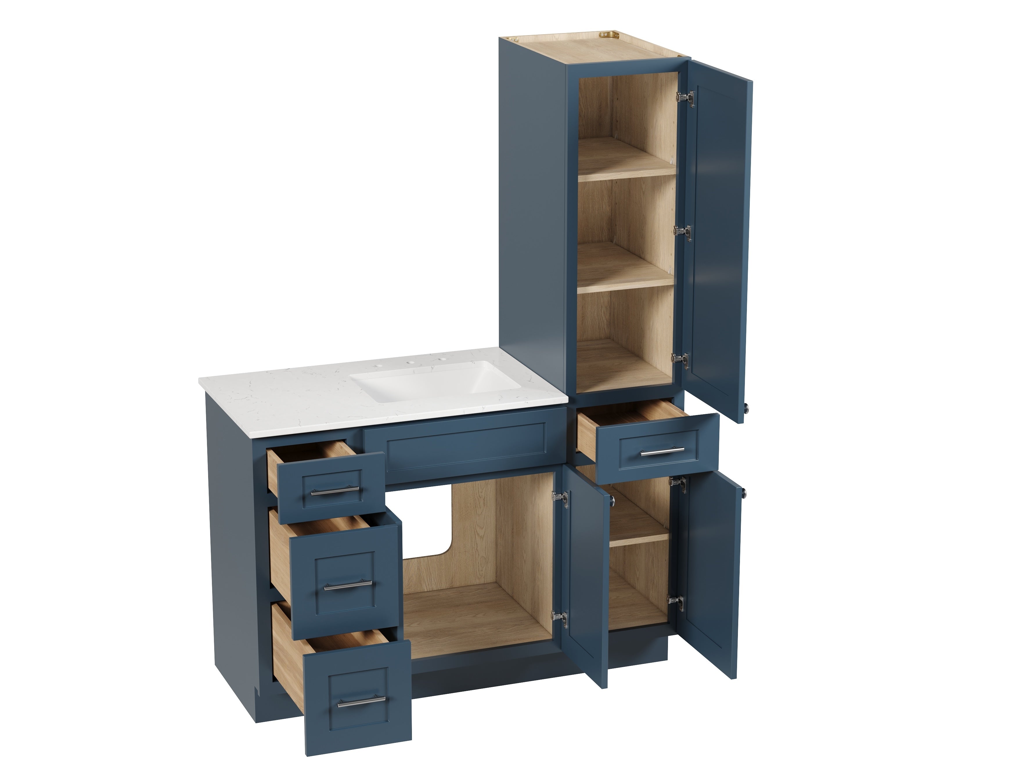 Disar 60'' Single Bathroom Vanity With Right Linen Tall Cabinet Dovetail Solid Wood Drawer Carrara Quartz Top