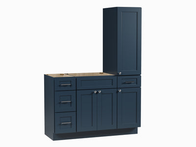 [color:Blue] 51'' Single Bathroom Vanity With Right Tall Linen Cabinet, Base Only - Blue finish view