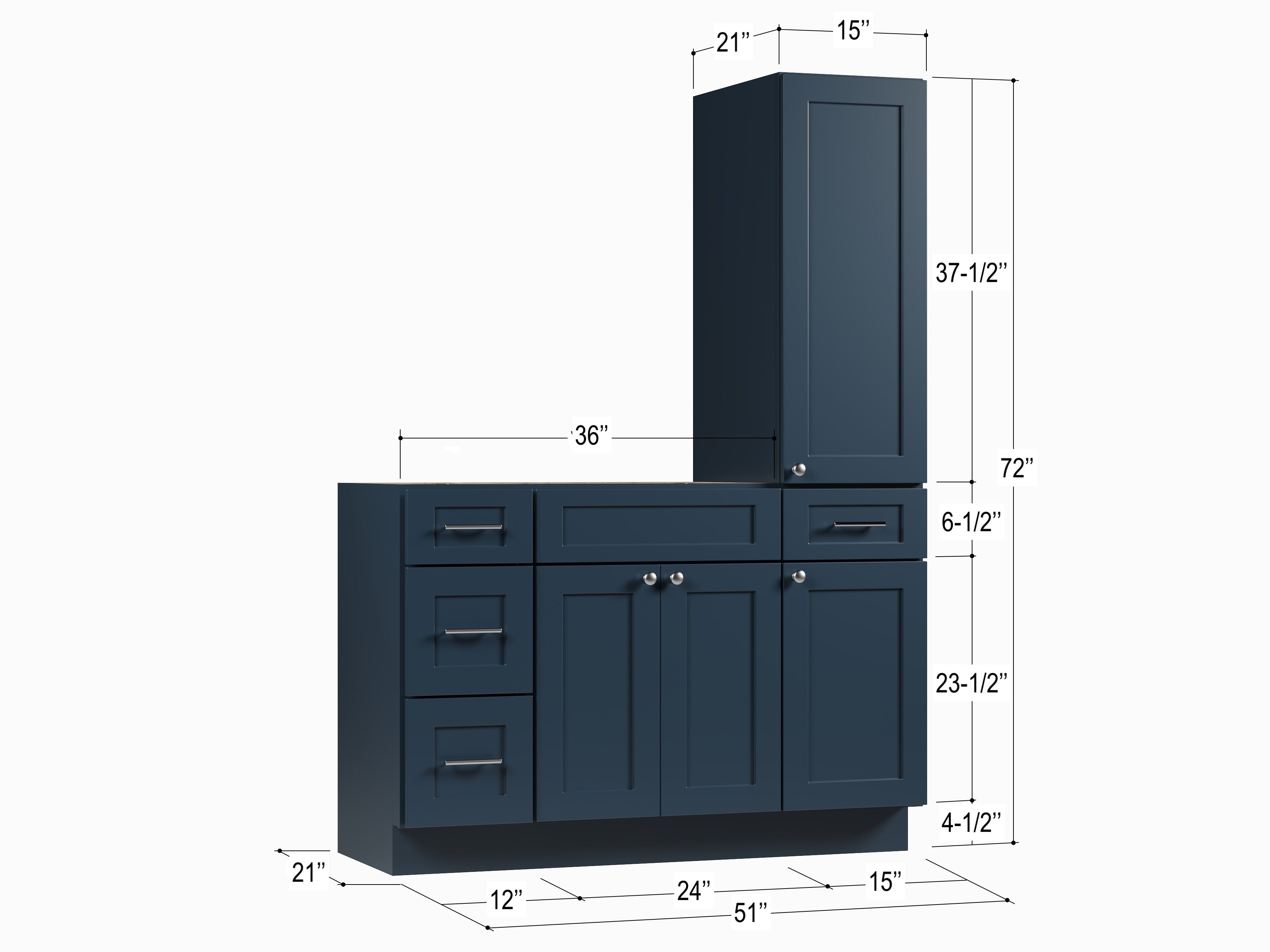 Disar 51'' Single Bathroom Vanity With Right Tall Linen Cabinet Dovetail Solid Wood Drawer Base Only