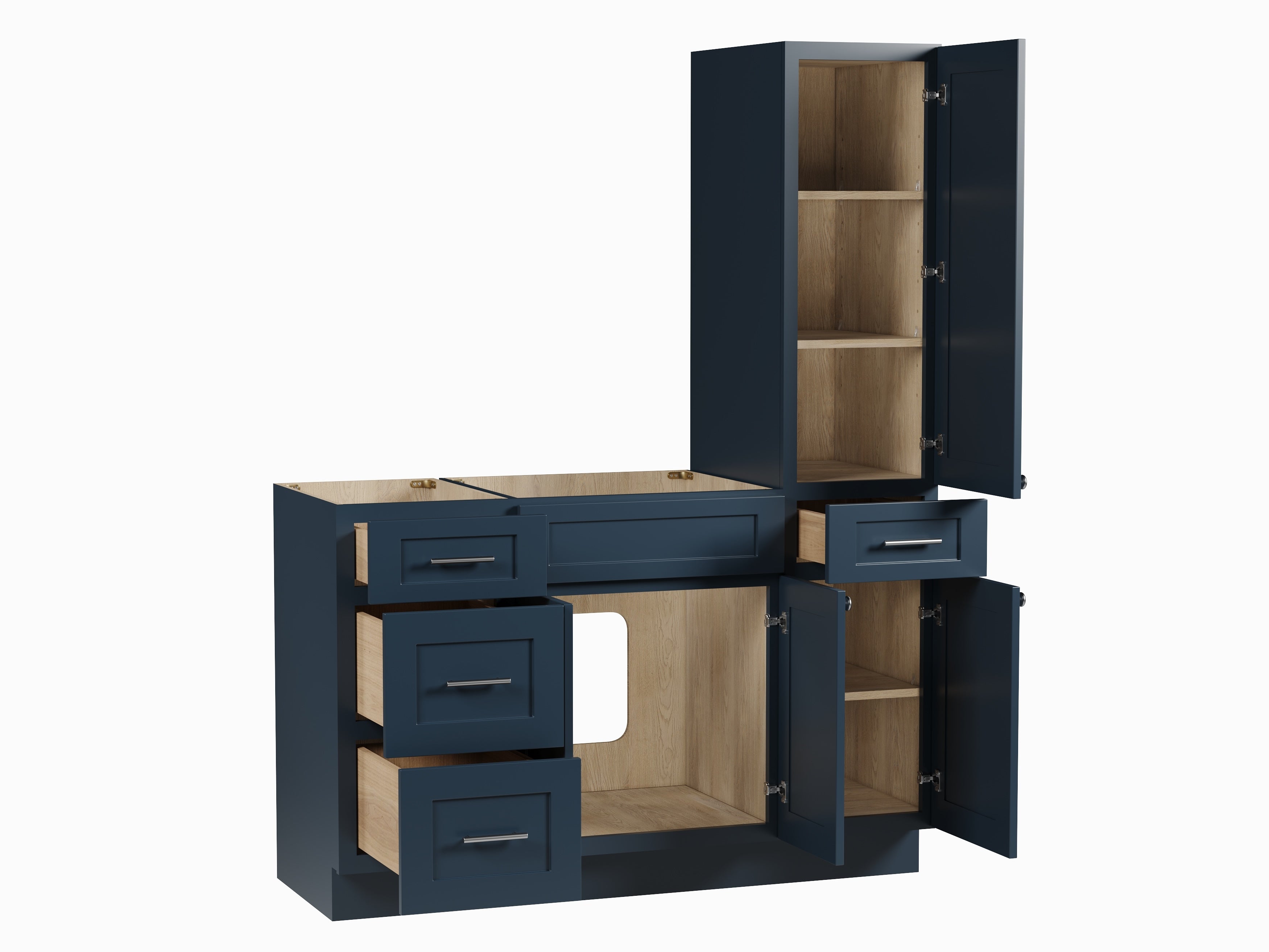 Disar 54'' Single Bathroom Vanity With Right Tall Linen Cabinet Dovetail Solid Wood Drawer Base Only