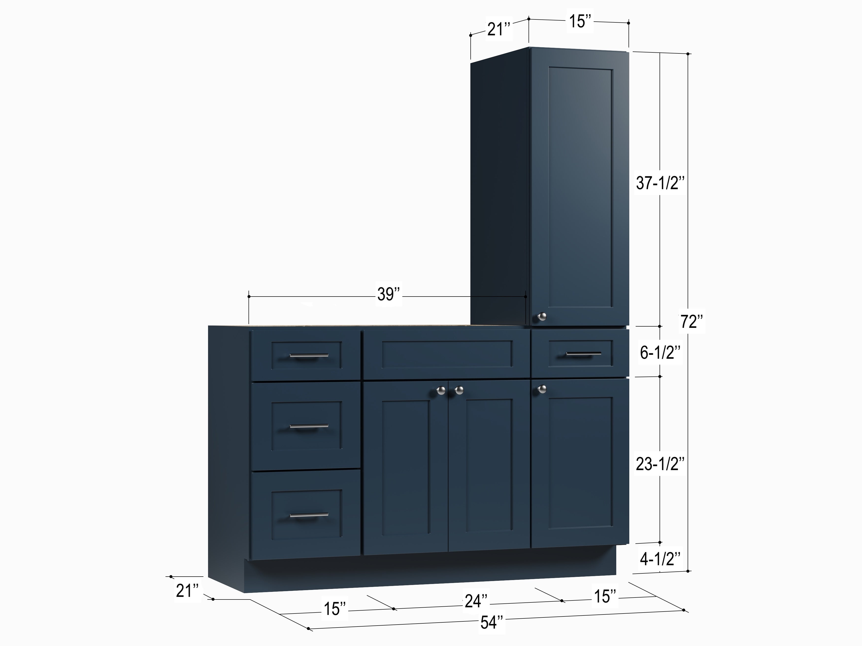 Disar 54'' Single Bathroom Vanity With Right Tall Linen Cabinet Dovetail Solid Wood Drawer Base Only