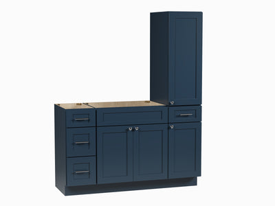 [color:Blue] 57'' Single Bathroom Vanity With Right Tall Linen Cabinet, Base Only - Blue finish view