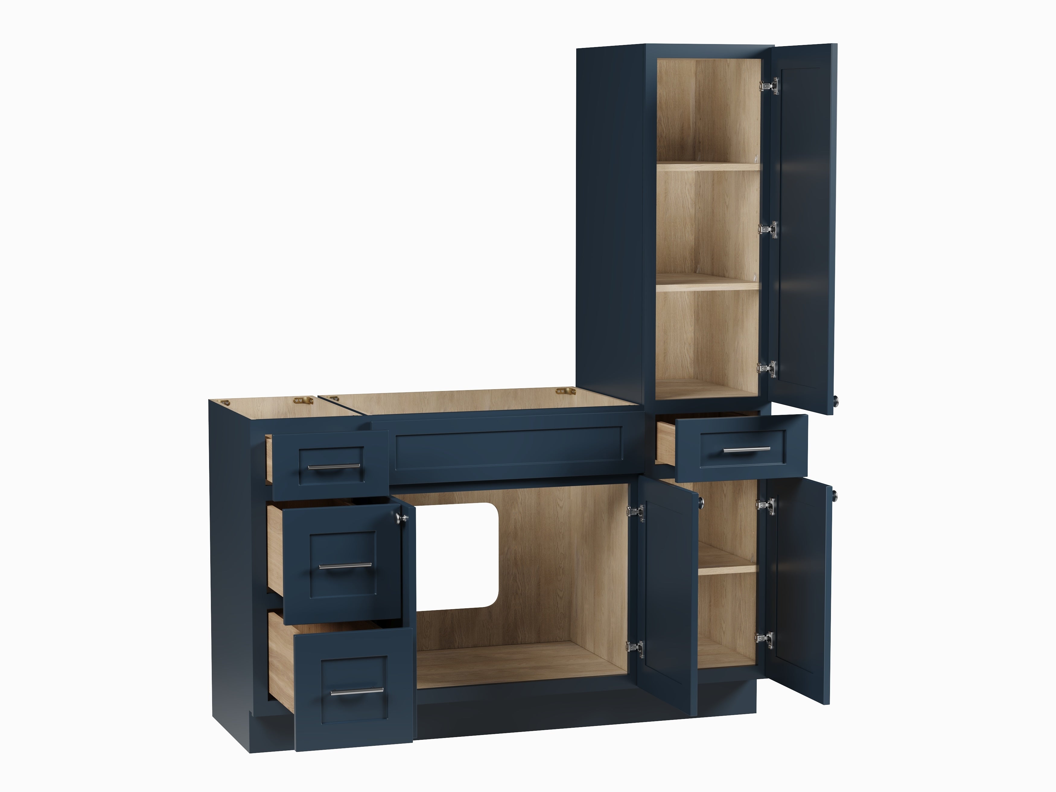 Disar 57'' Single Bathroom Vanity With Right Tall Linen Cabinet Dovetail Solid Wood Drawer Base Only