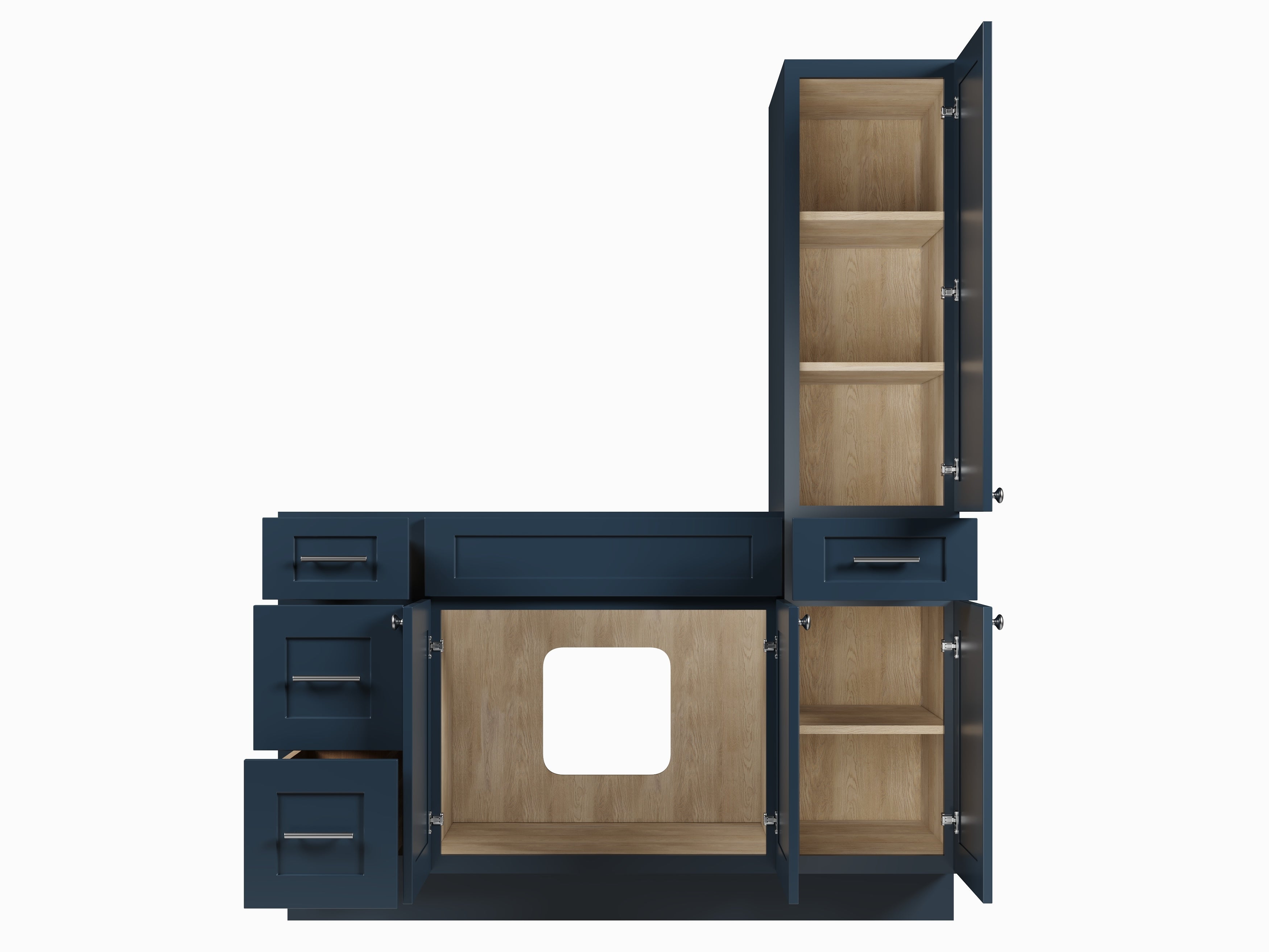 Disar 57'' Single Bathroom Vanity With Right Tall Linen Cabinet Dovetail Solid Wood Drawer Base Only