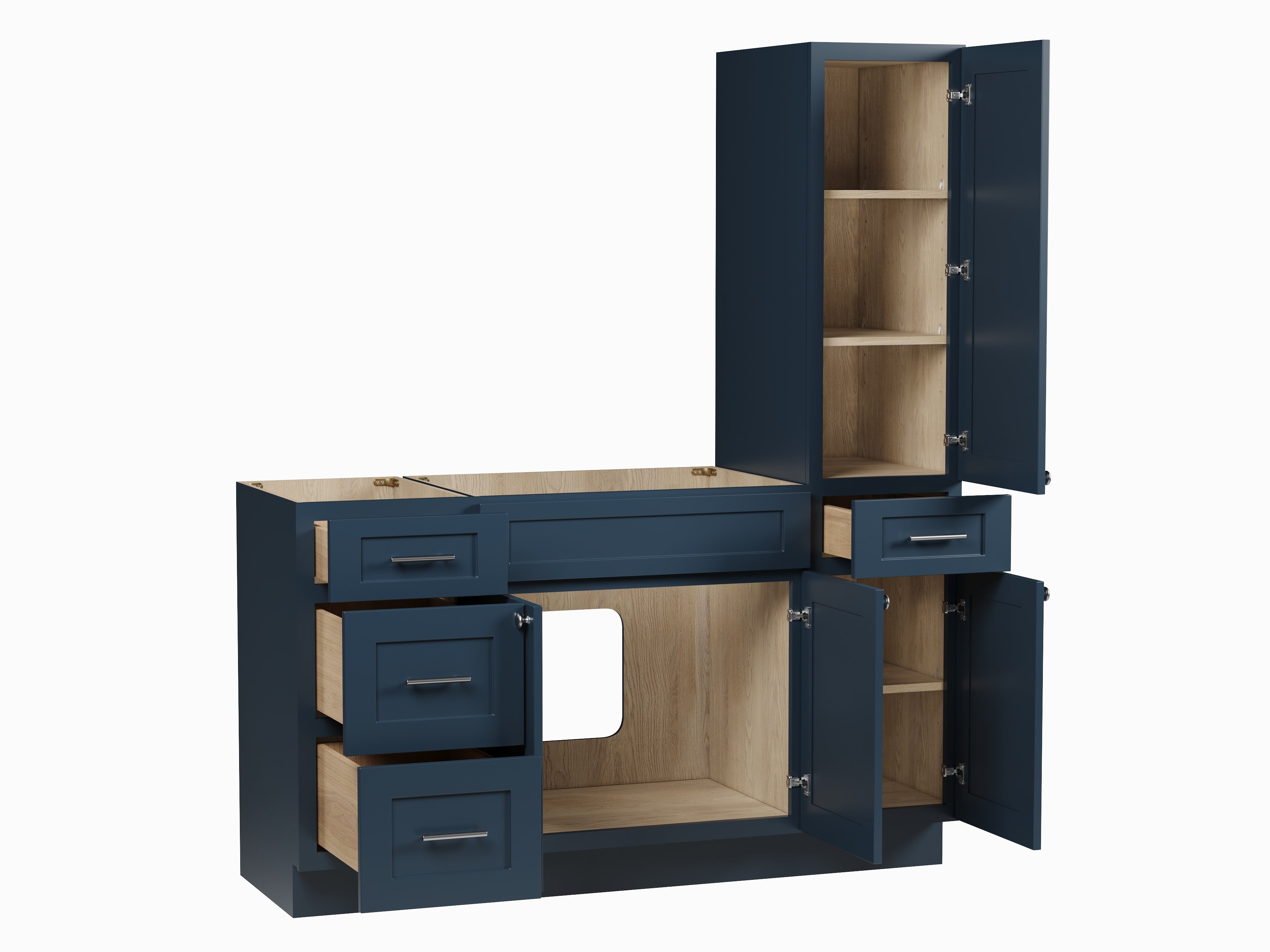 Disar 60'' Single Bathroom Vanity With Right Tall Linen Cabinet Dovetail Solid Wood Drawer Base Only