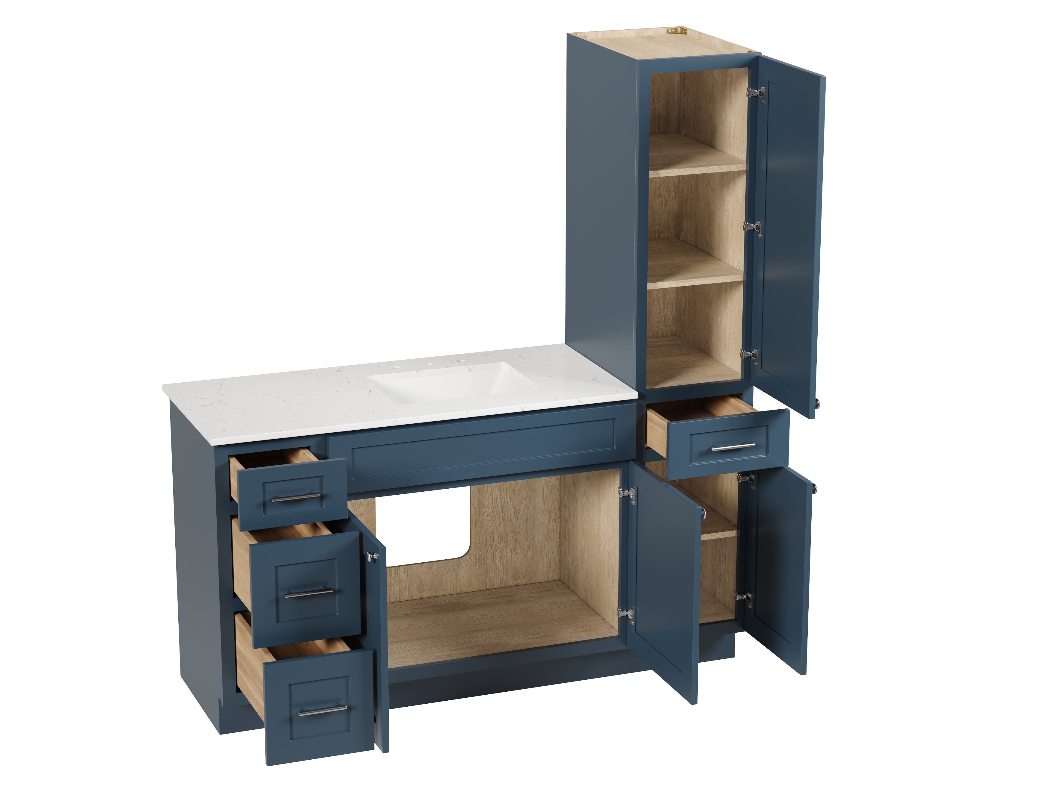 Disar 63'' Single Bathroom Vanity With Right Linen Tall Cabinet Dovetail Solid Wood Drawer Carrara Quartz Top