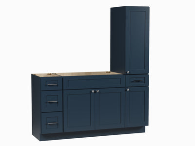 [color:Blue] 63'' Single Bathroom Vanity With Right Tall Linen Cabinet, Base Only - Blue finish view