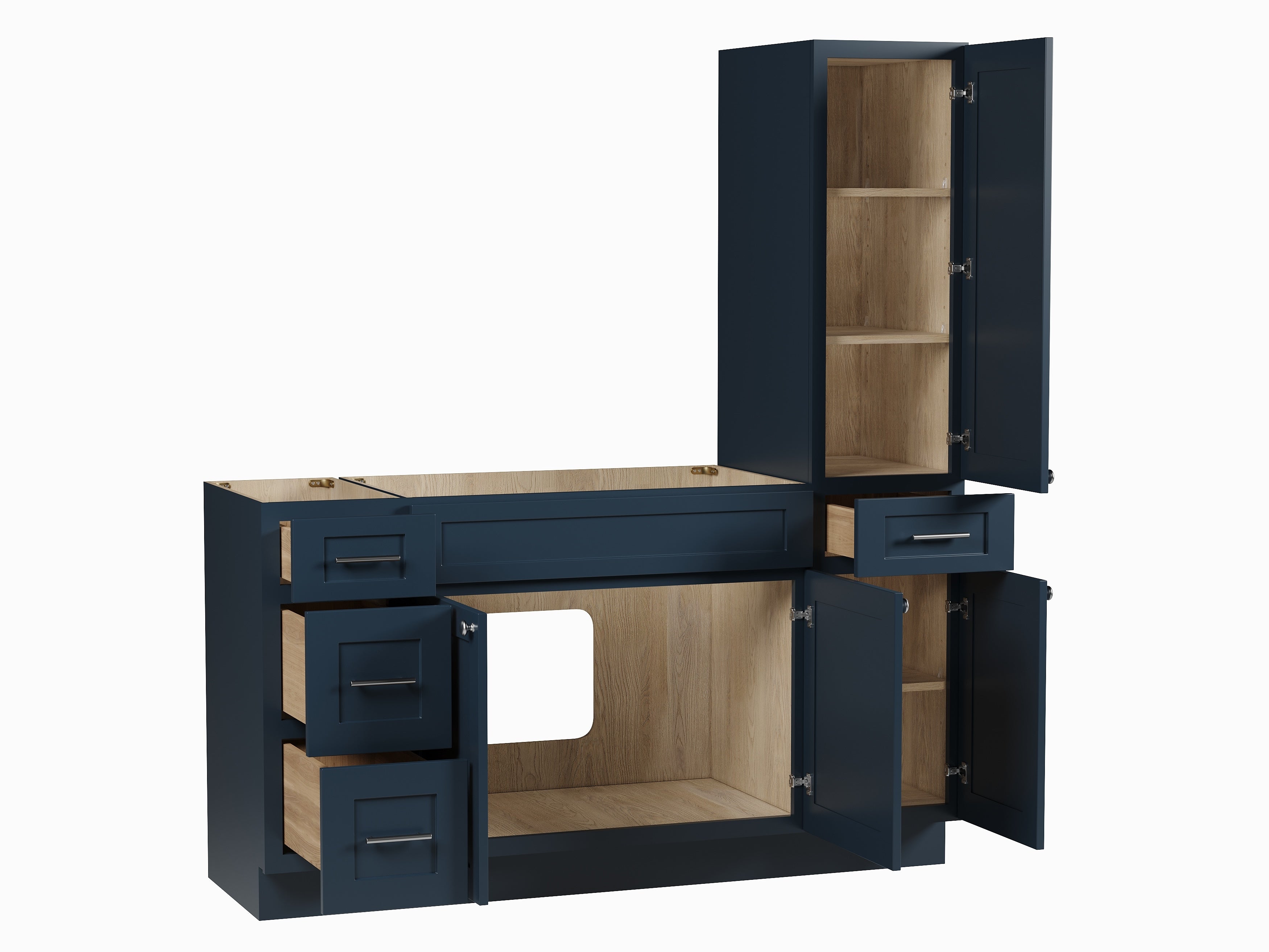 Disar 63'' Single Bathroom Vanity With Right Tall Linen Cabinet Dovetail Solid Wood Drawer Base Only