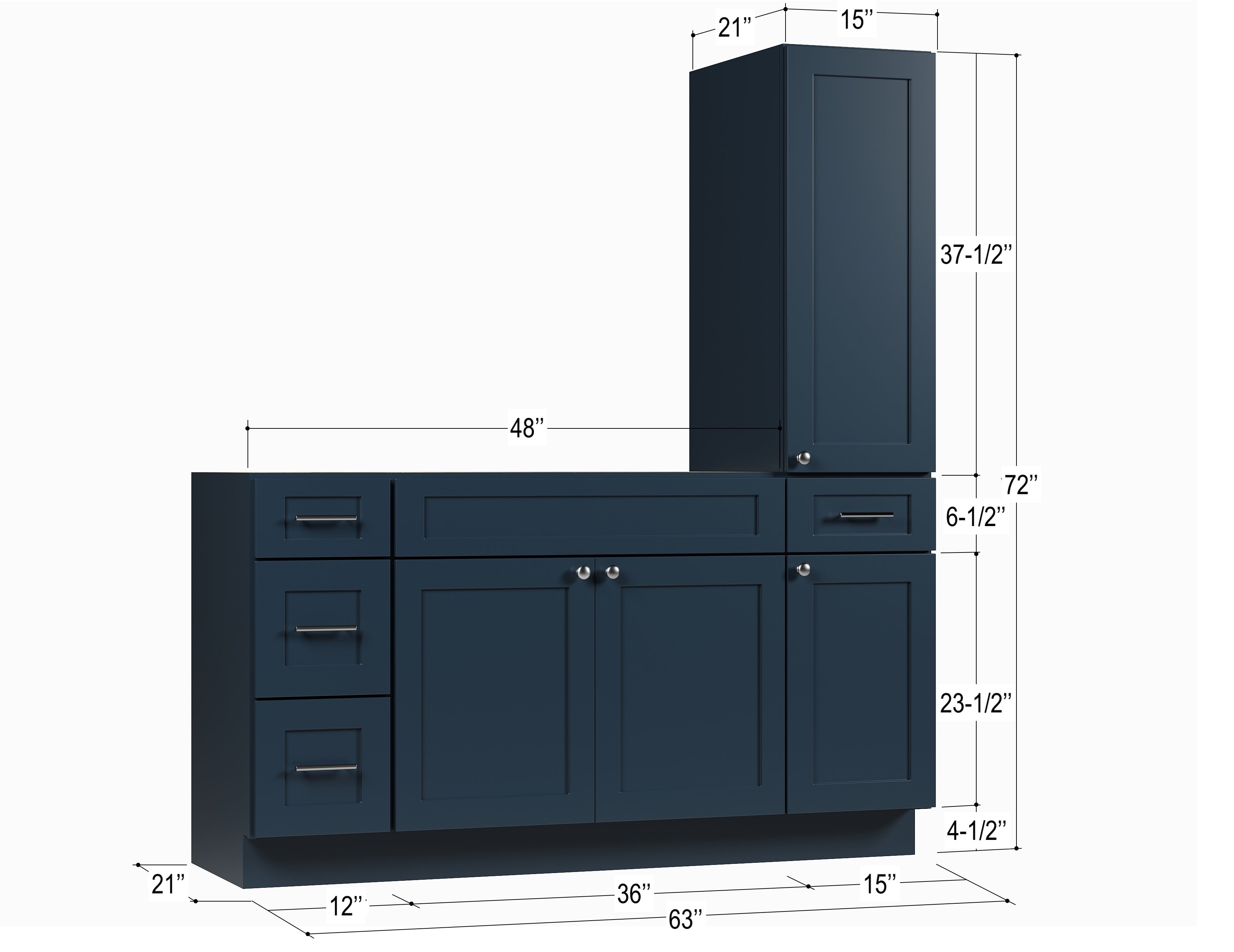 Disar 63'' Single Bathroom Vanity With Right Tall Linen Cabinet Dovetail Solid Wood Drawer Base Only