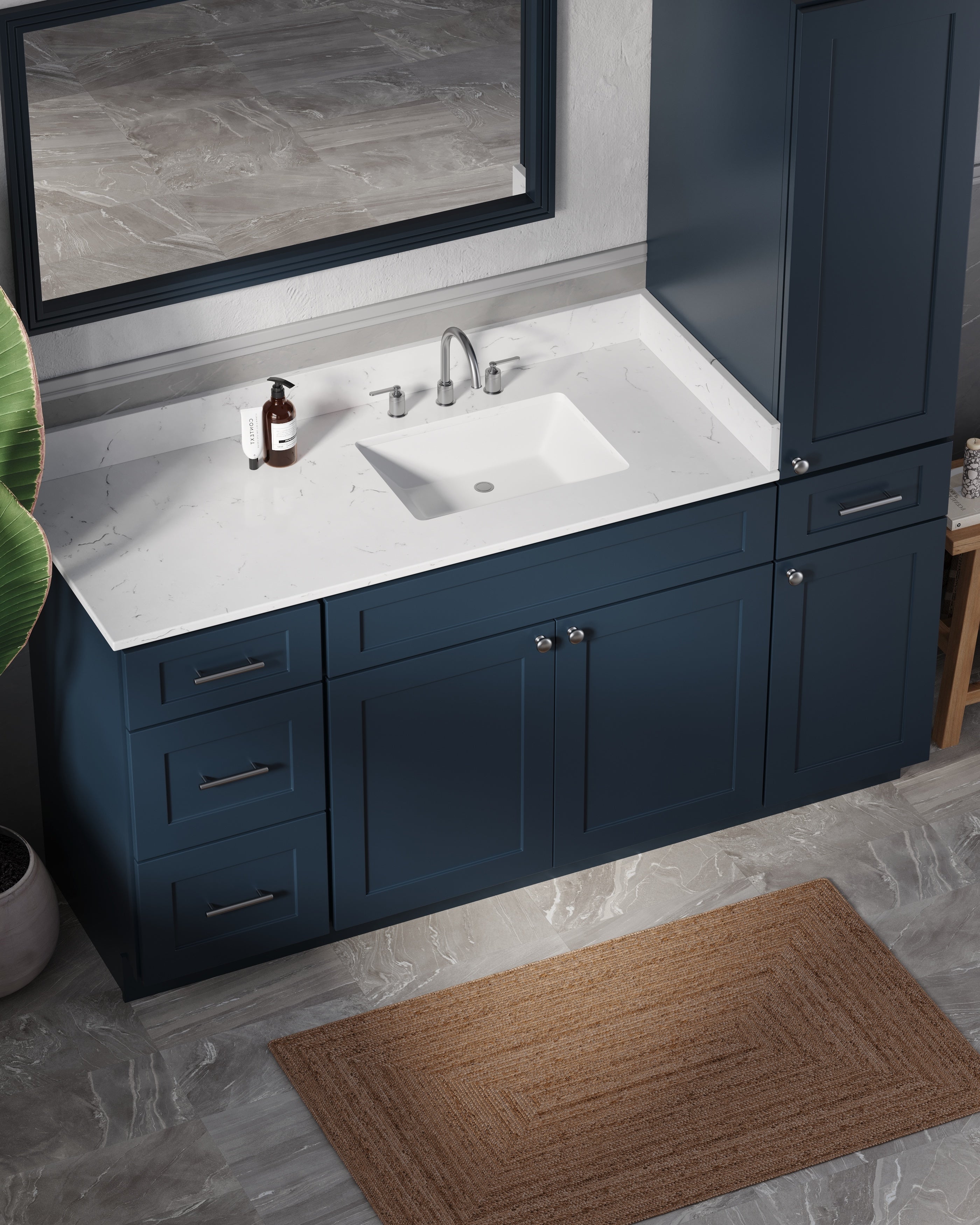 Disar 66'' Single Bathroom Vanity With Right Linen Tall Cabinet Dovetail Solid Wood Drawer Carrara Quartz Top