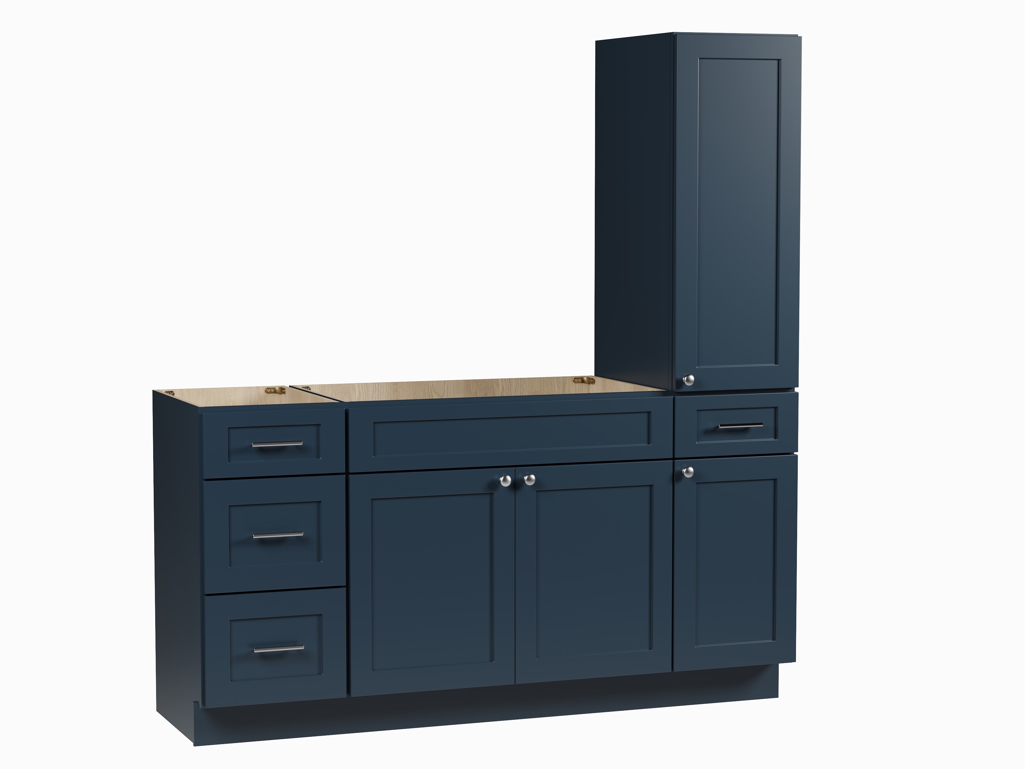 Disar 66'' Single Bathroom Vanity With Right Tall Linen Cabinet Dovetail Solid Wood Drawer Base Only