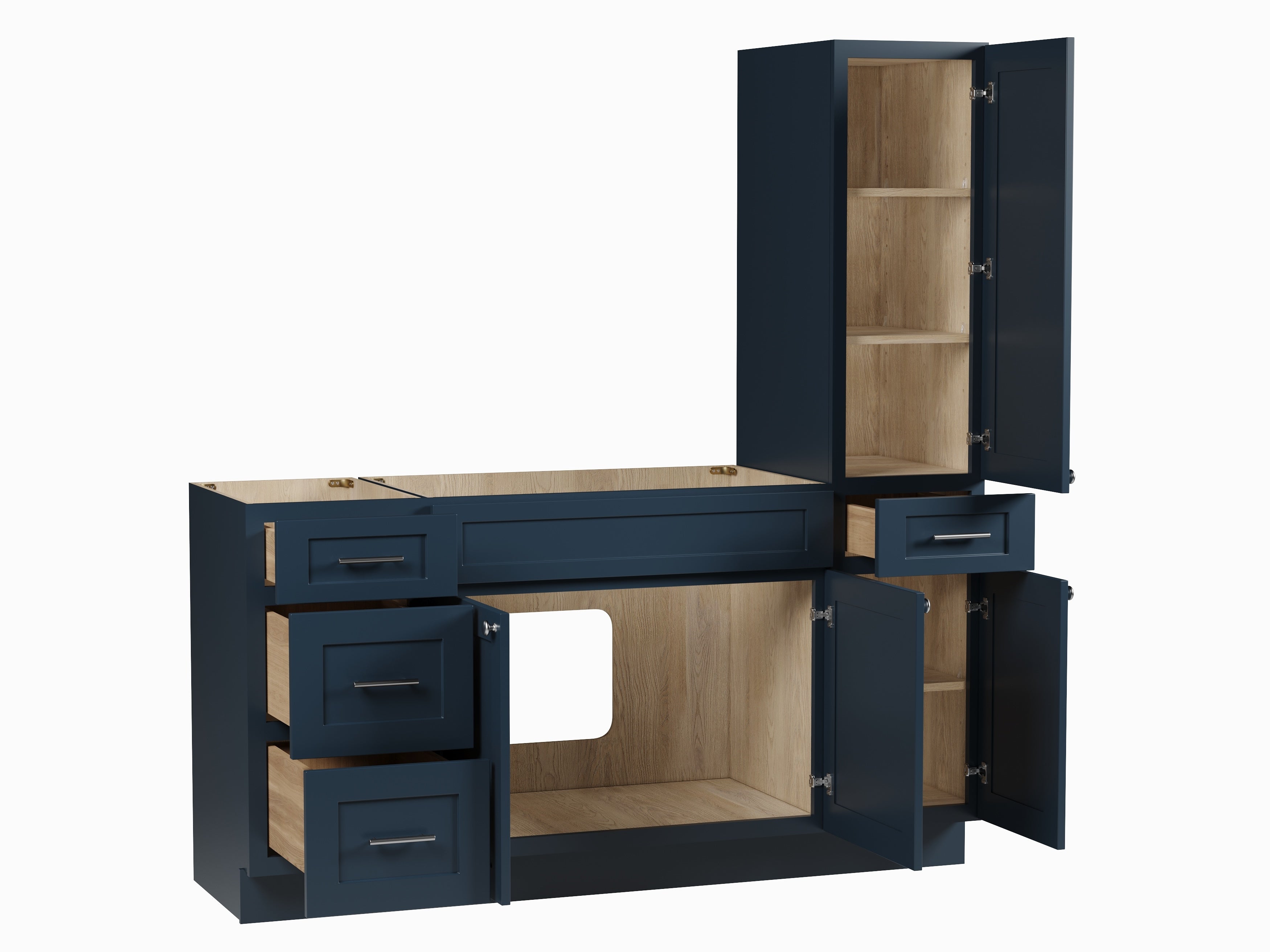 Disar 66'' Single Bathroom Vanity With Right Tall Linen Cabinet Dovetail Solid Wood Drawer Base Only