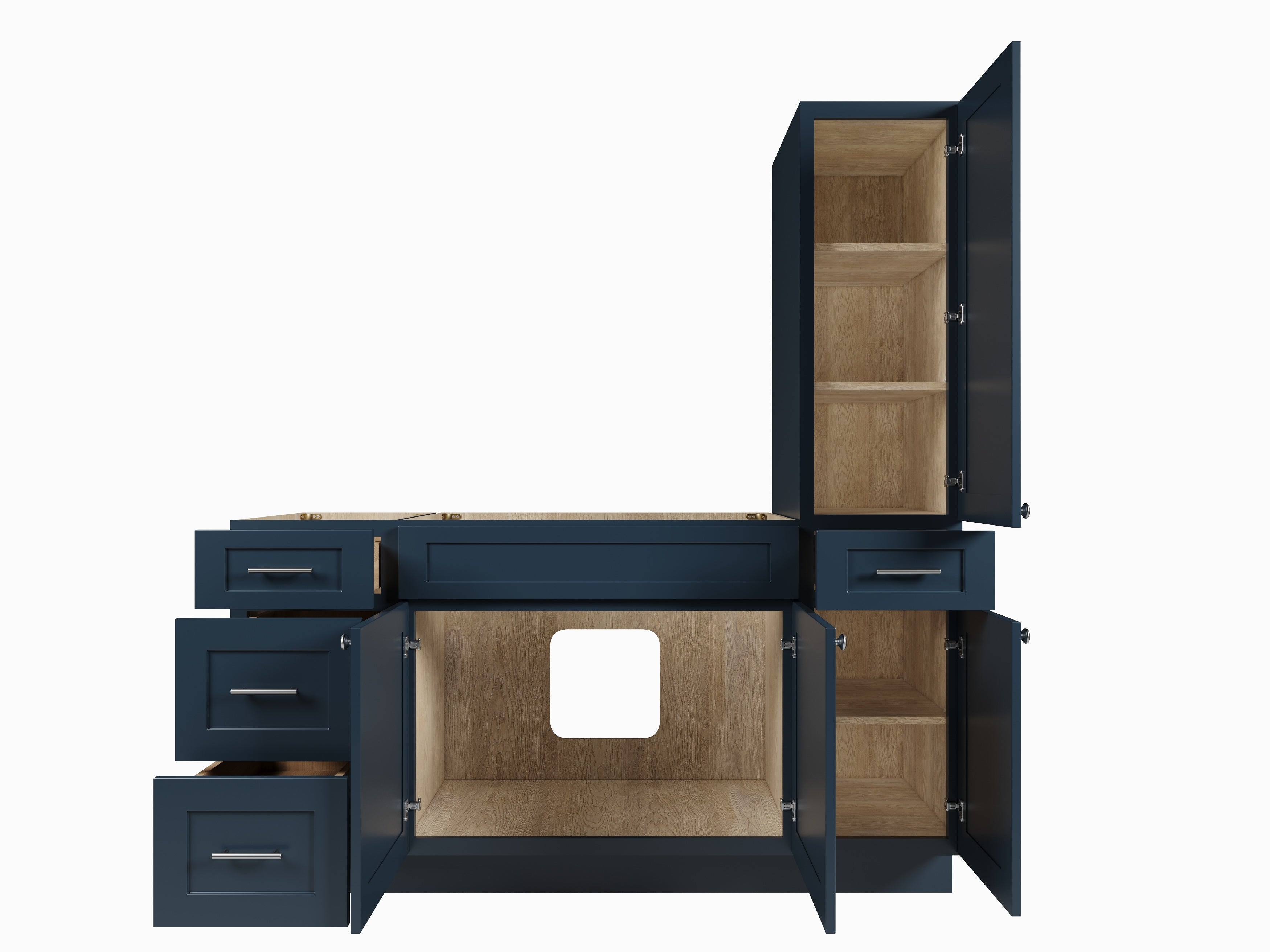 Disar 66'' Single Bathroom Vanity With Right Tall Linen Cabinet Dovetail Solid Wood Drawer Base Only