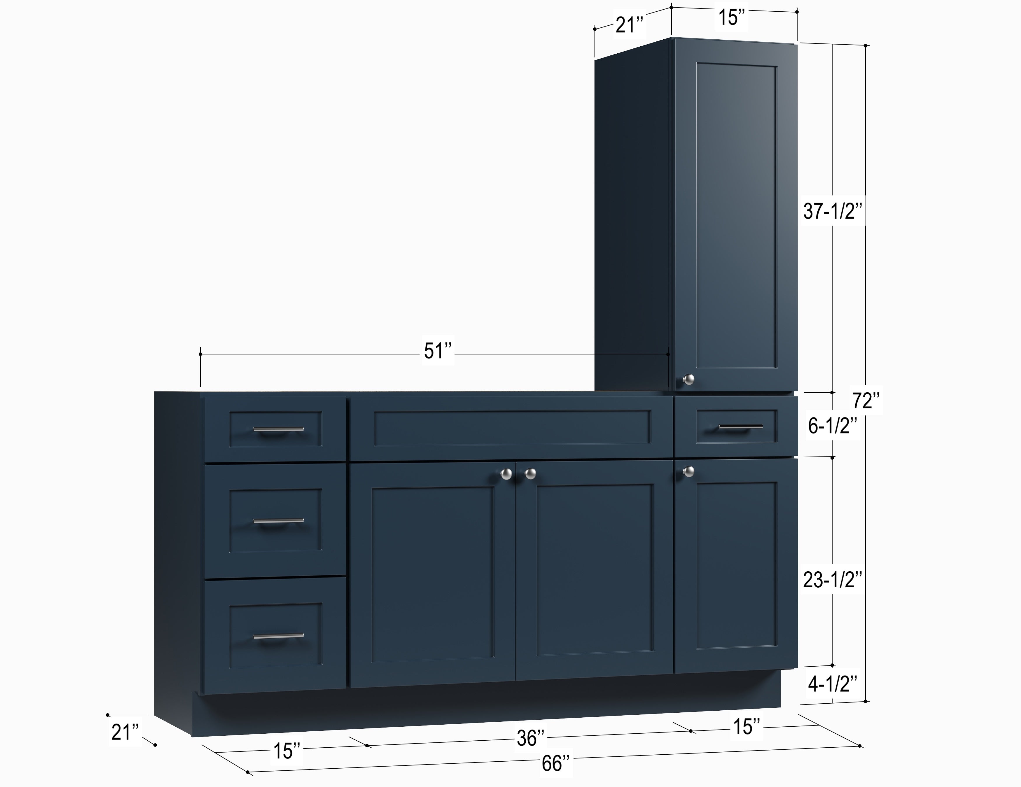 Disar 66'' Single Bathroom Vanity With Right Tall Linen Cabinet Dovetail Solid Wood Drawer Base Only