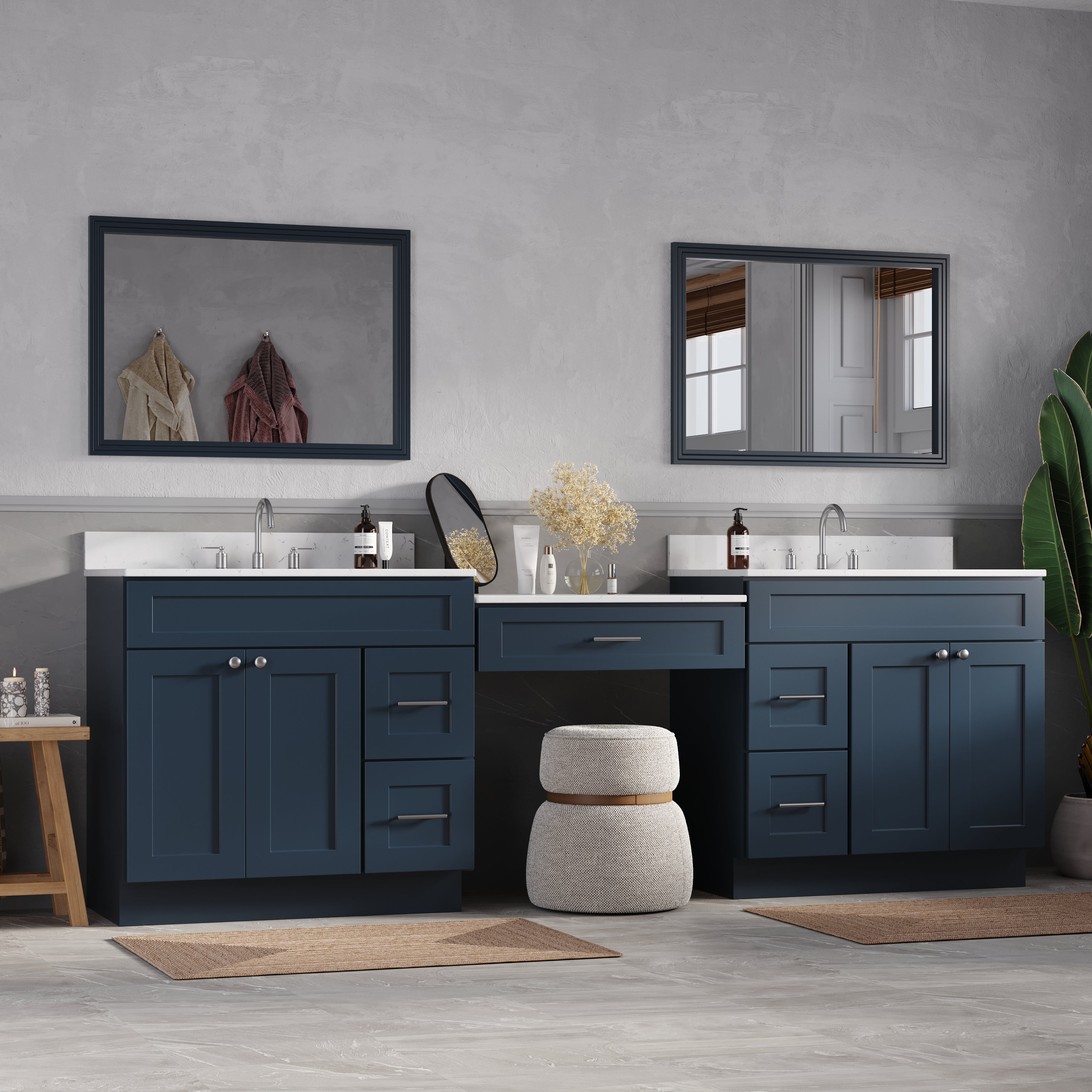 103'' Double Bathroom Vanity with Quartz Top, 5 Drawers