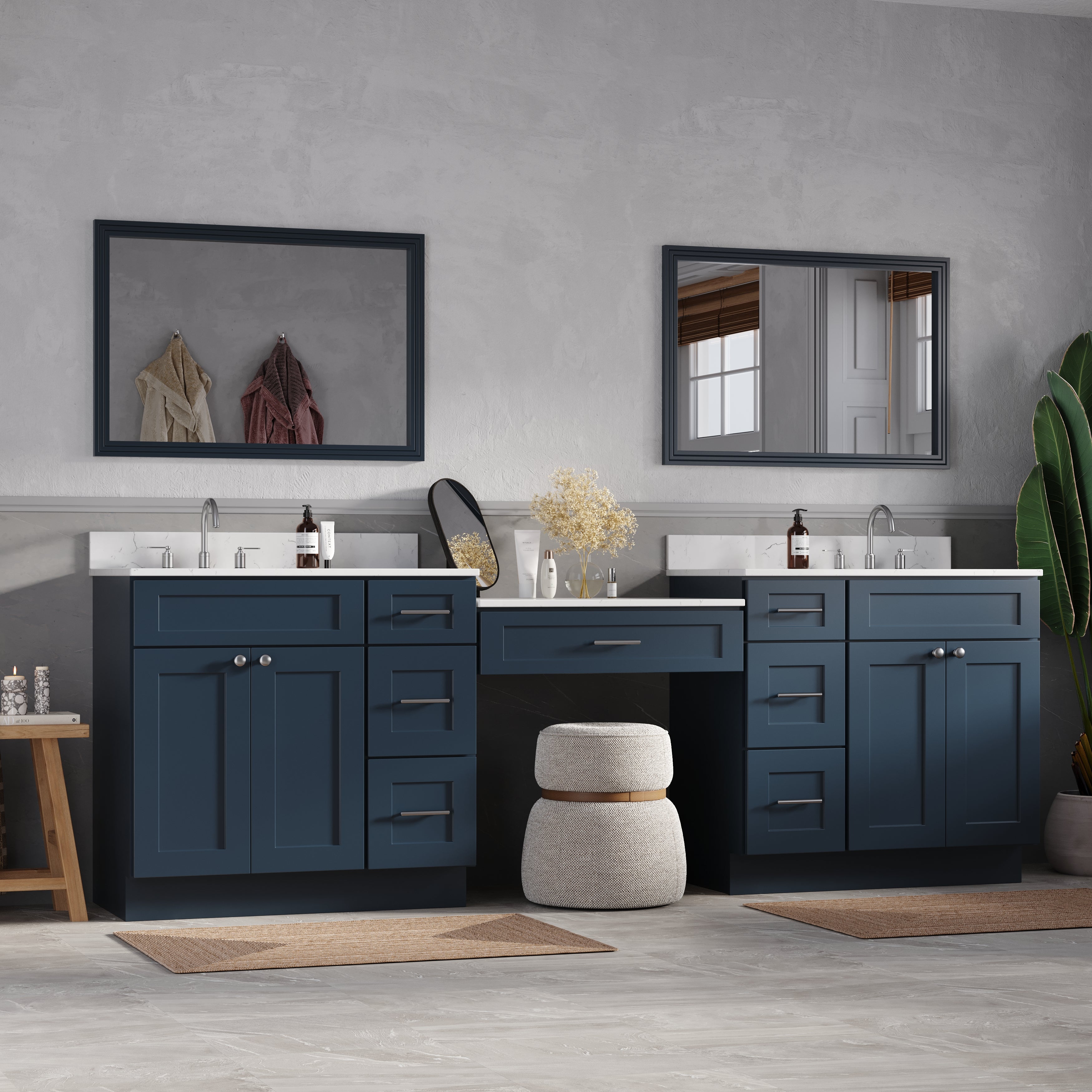 103'' Double Bathroom Vanity with Quartz Top, 7 Drawers