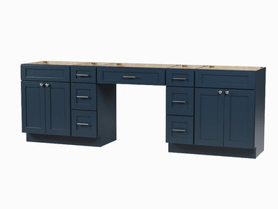 [color:Blue] 102 Double Bathroom Vanity Base Only With 7 Drawers - Blue finish view