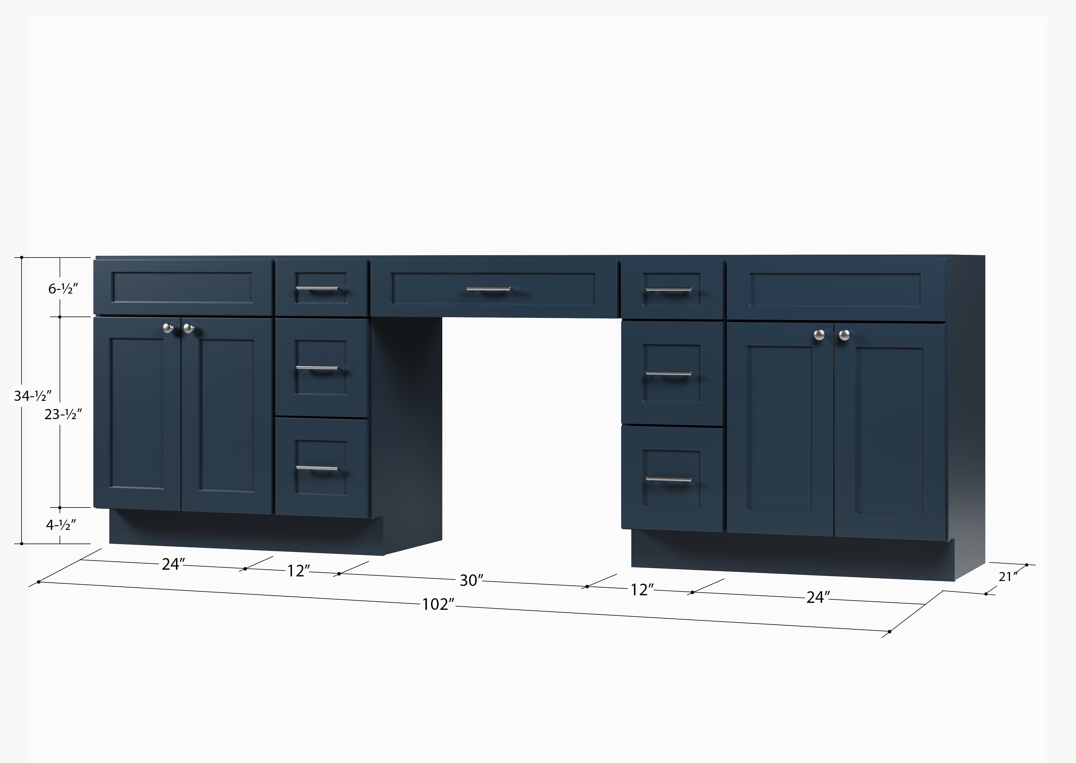 102 Double Bathroom Vanity Base Only With 7 Drawers