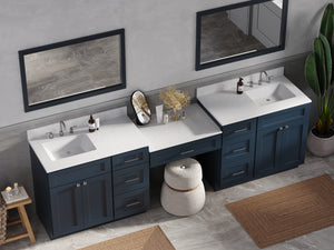 108'' Double Bathroom Vanity with Quartz Top, 7 Drawers