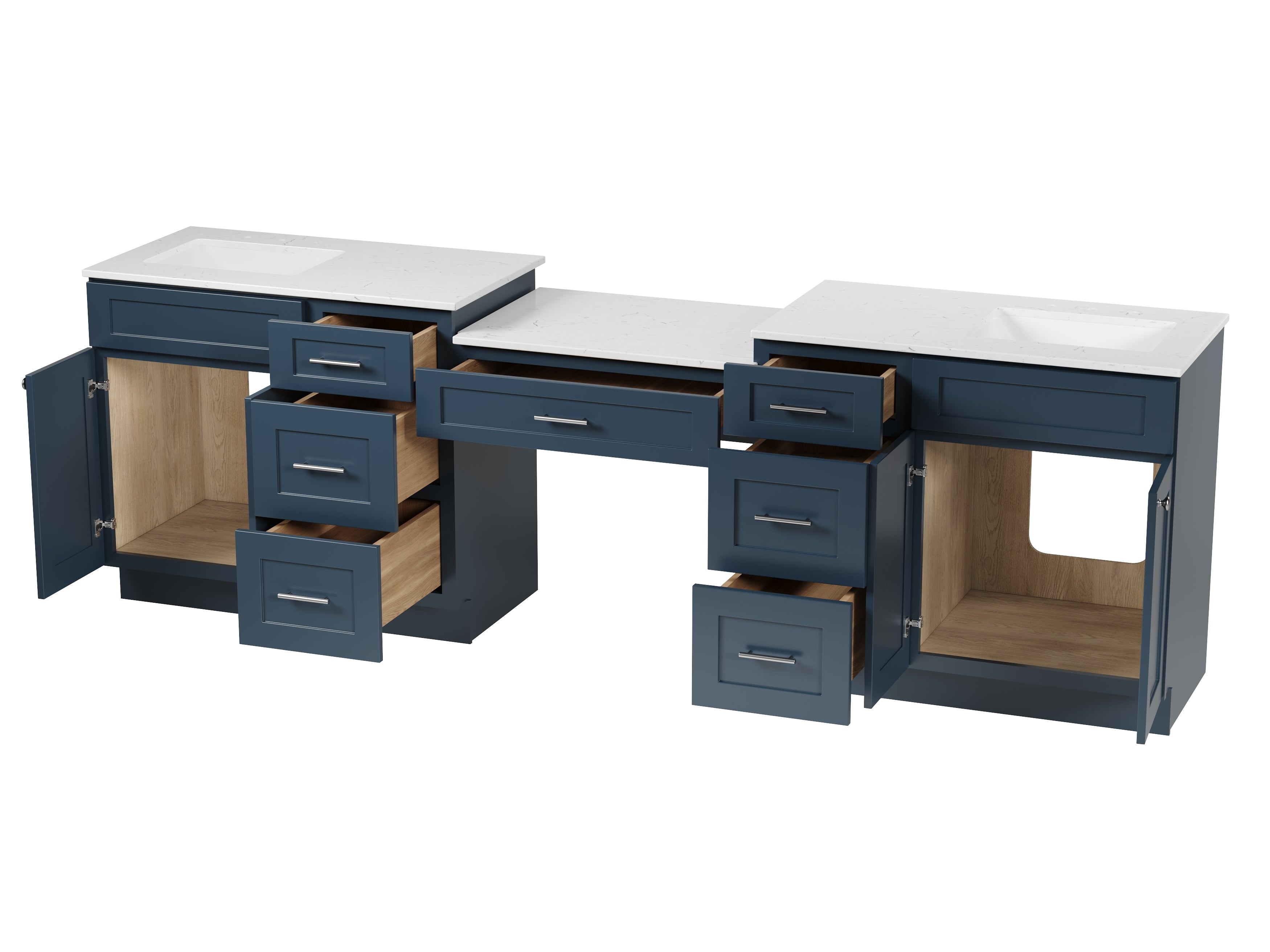 108'' Double Bathroom Vanity with Quartz Top, 7 Drawers