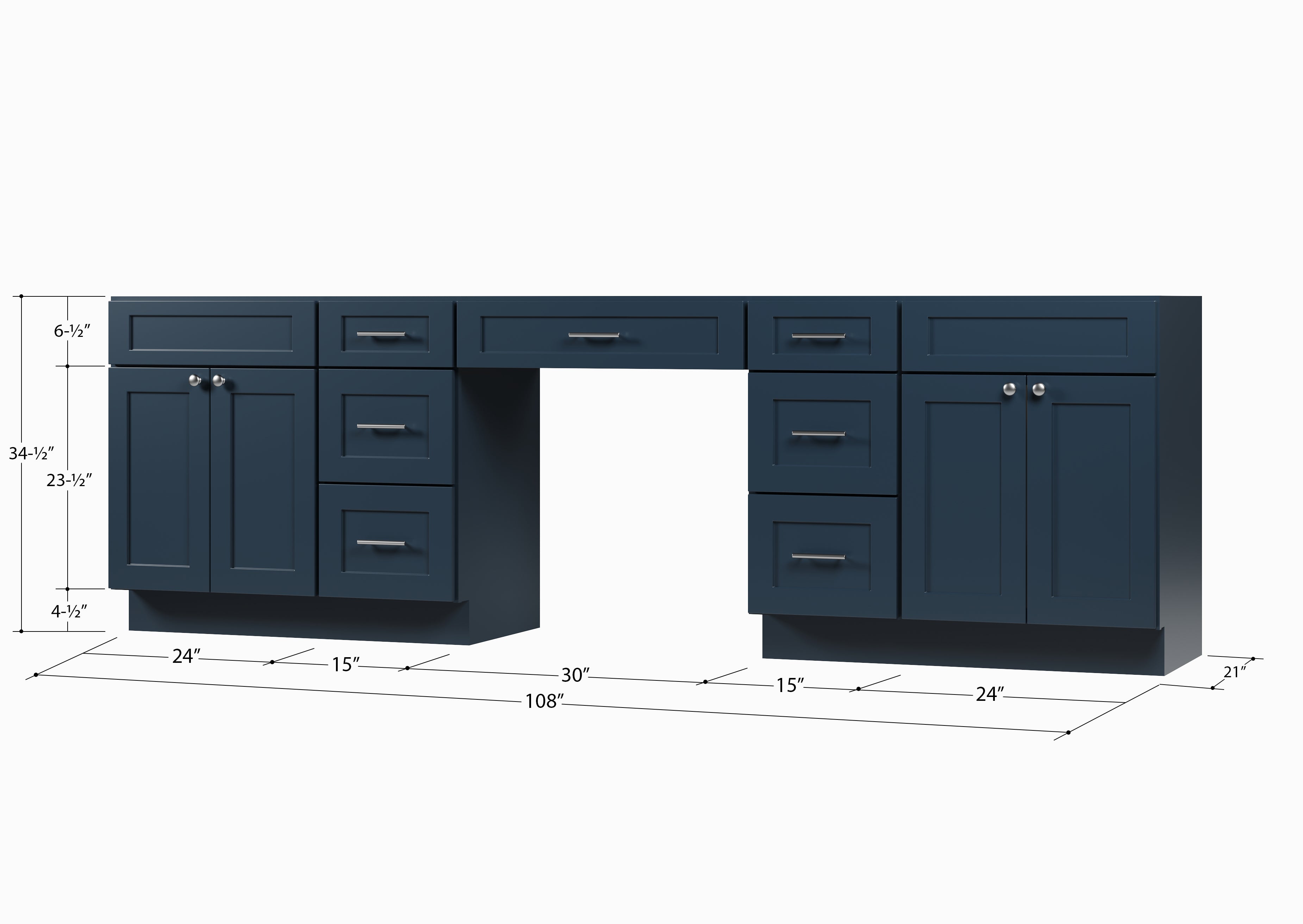 108 Double Bathroom Vanity Base Only With 7 Drawers