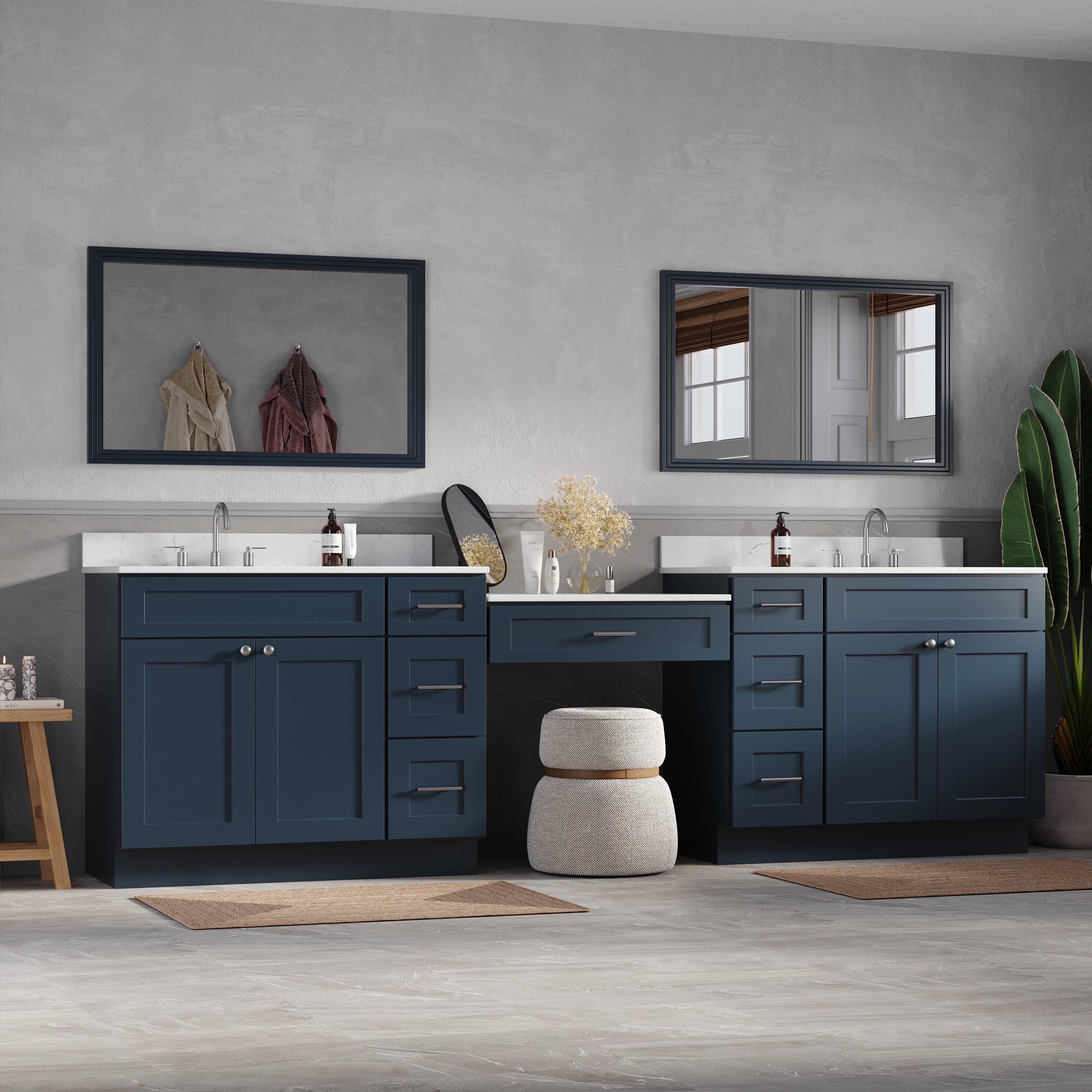 114'' Double Bathroom Vanity with Quartz Top, 7 Drawers