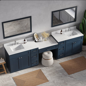 114'' Double Bathroom Vanity with Quartz Top, 7 Drawers
