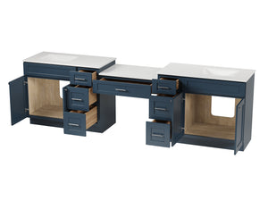 114'' Double Bathroom Vanity with Quartz Top, 7 Drawers