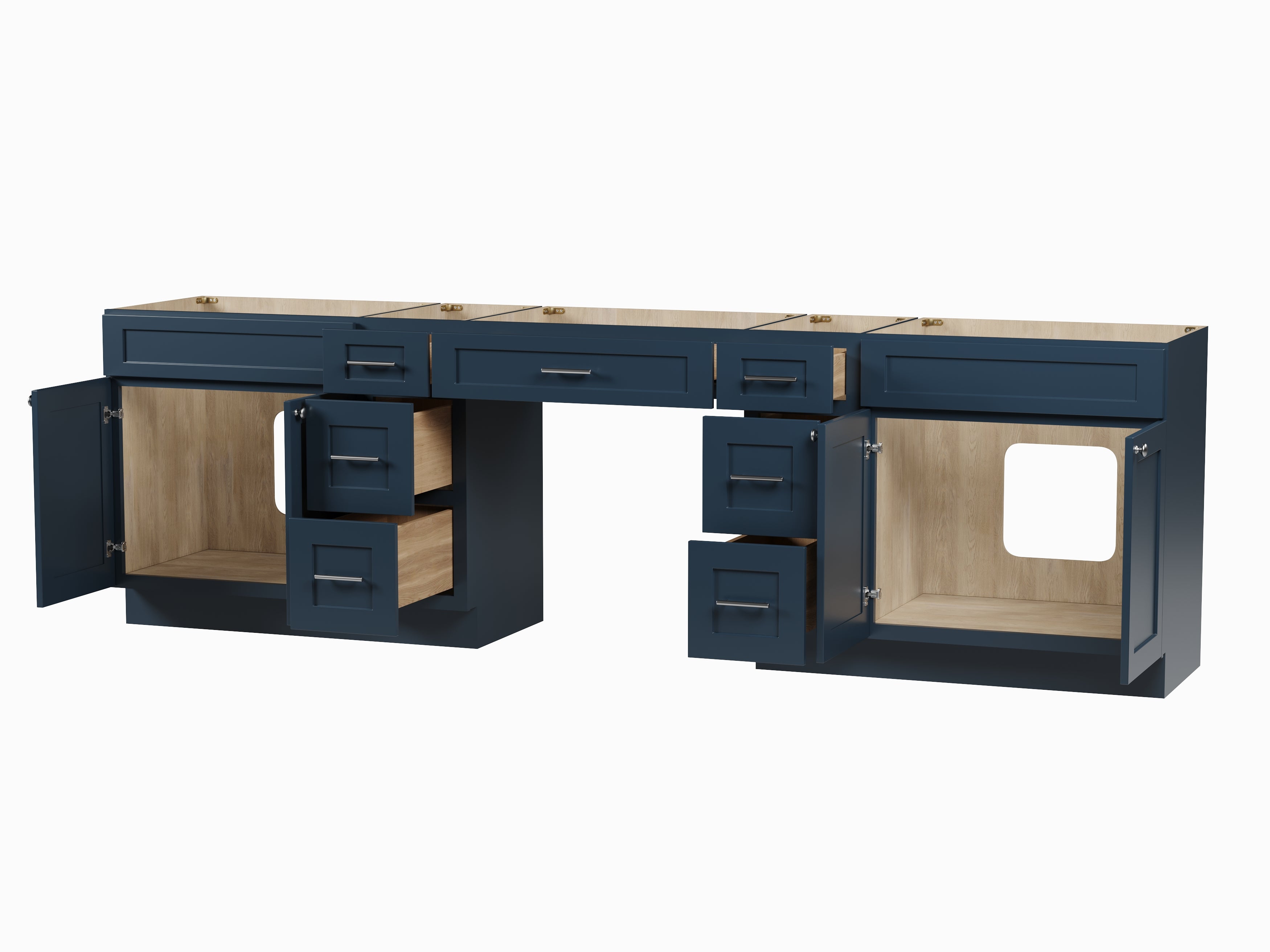 114 Double Bathroom Vanity Base Only With 7 Drawers