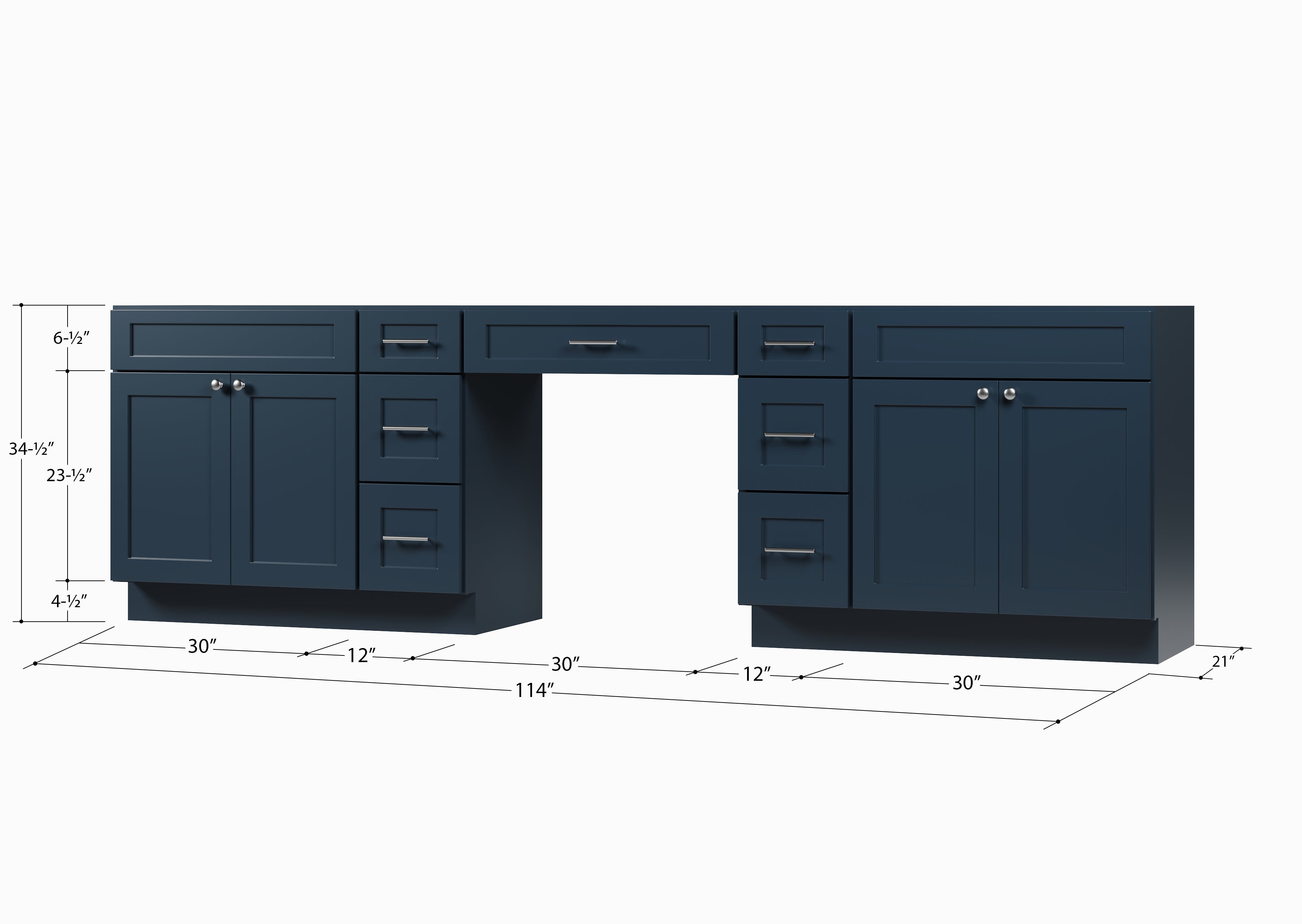114 Double Bathroom Vanity Base Only With 7 Drawers