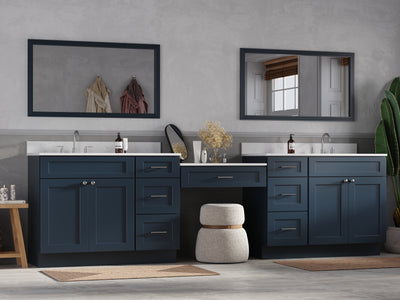 [color:Blue] 120" Double Bathroom Vanity Desk With Quartz Top, 7 Drawers - Blue finish view