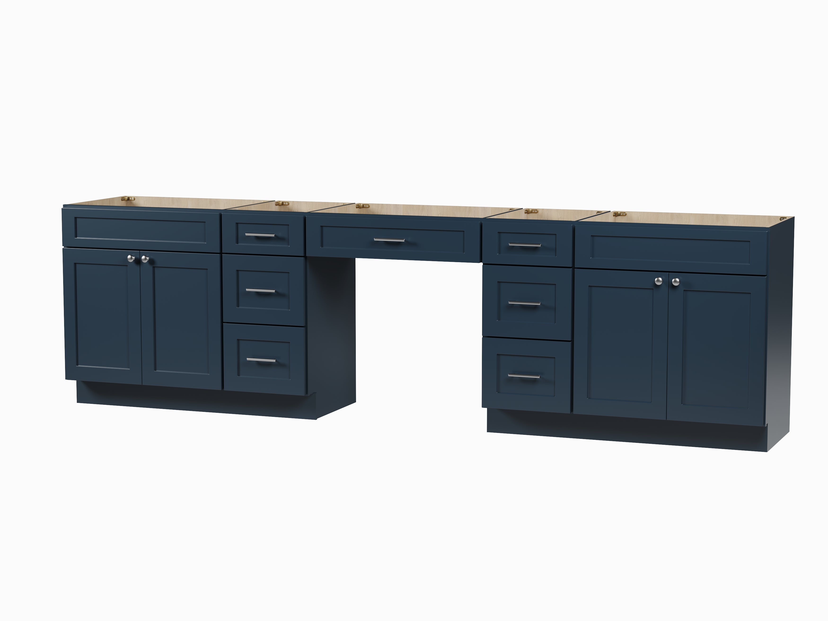 120" Double Bathroom Vanity Base Only With 7 Drawers