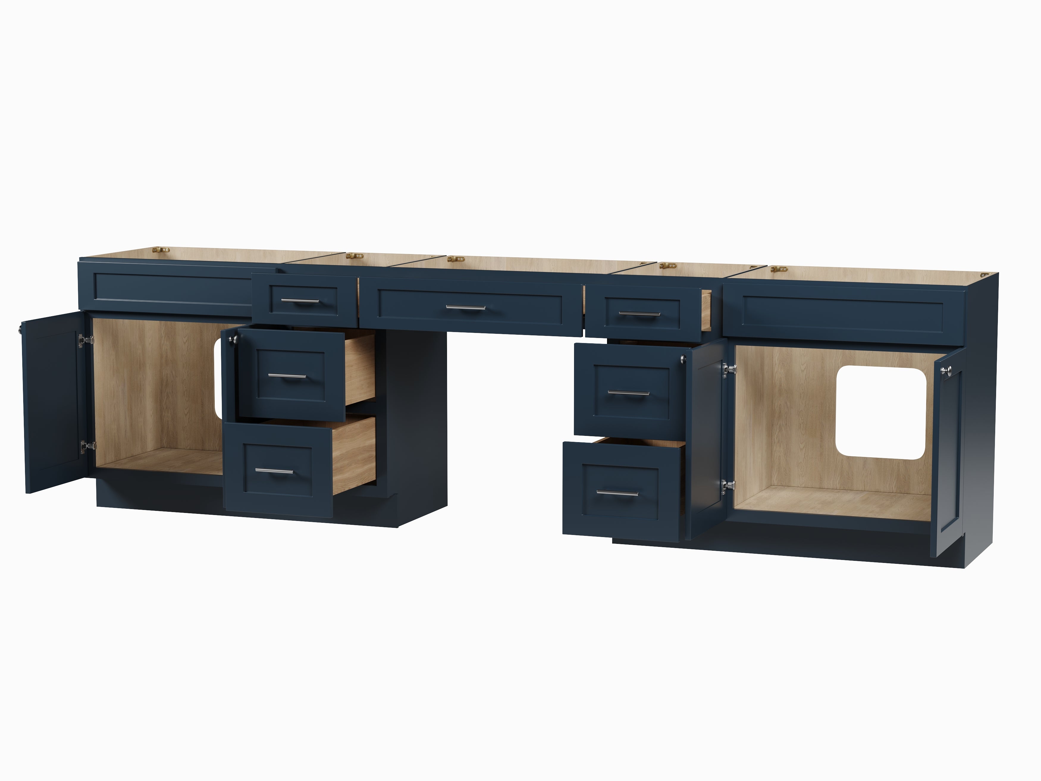 120" Double Bathroom Vanity Base Only With 7 Drawers