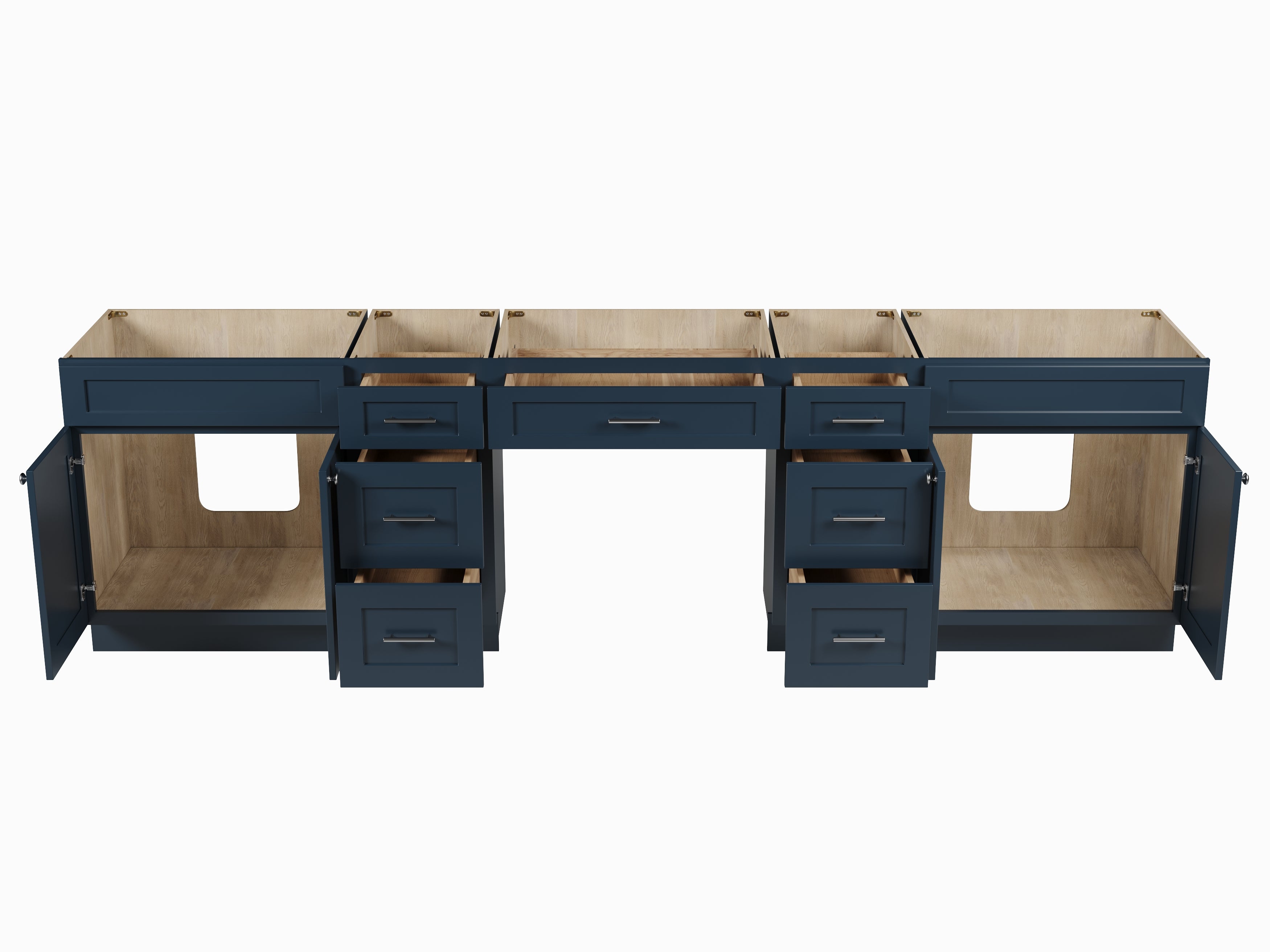 120" Double Bathroom Vanity Base Only With 7 Drawers