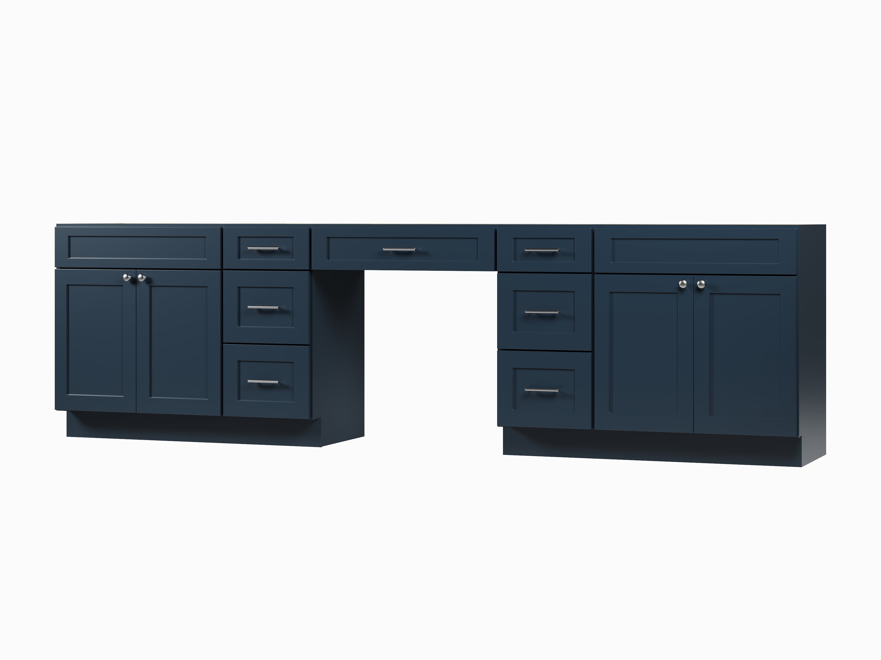 120" Double Bathroom Vanity Base Only With 7 Drawers