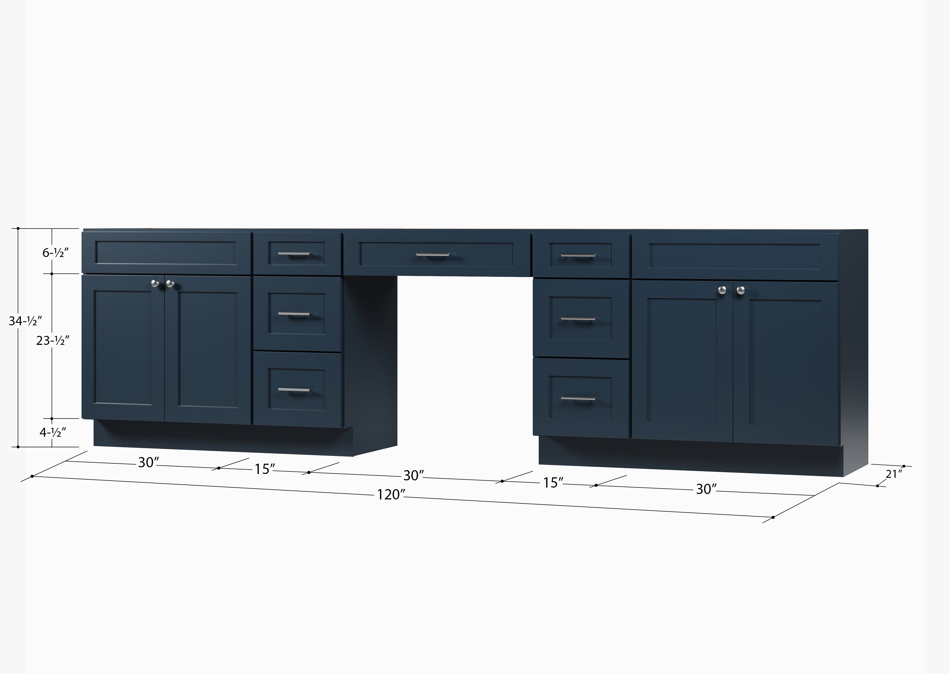 120" Double Bathroom Vanity Base Only With 7 Drawers