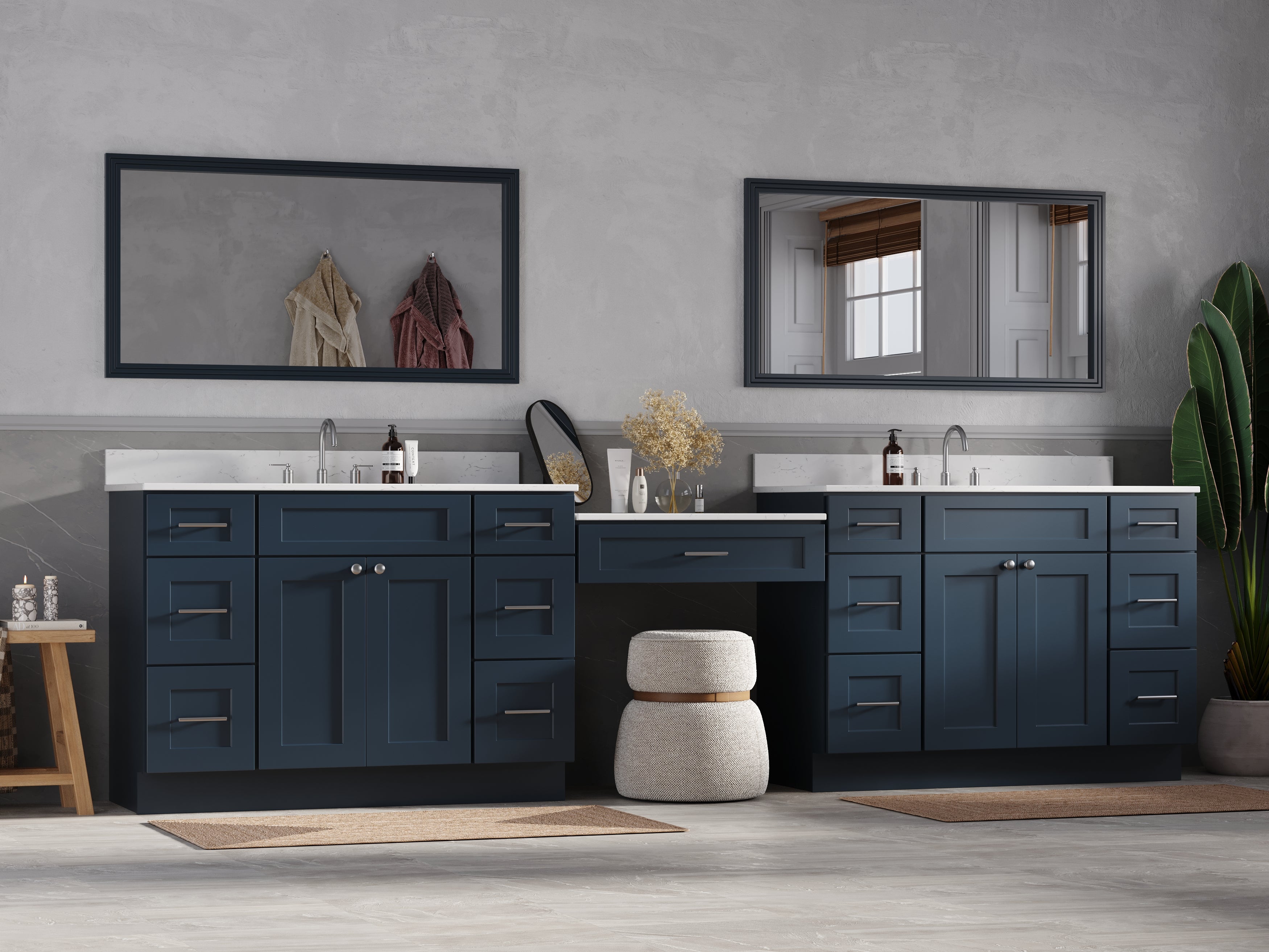 Disar 132'' Double Bathroom Vanity Desk With Carrara Quartz Top, 7 Drawers