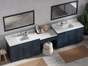 Disar 132'' Double Bathroom Vanity Desk With Carrara Quartz Top, 7 Drawers