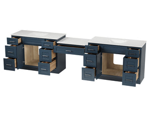 Disar 132'' Double Bathroom Vanity Desk With Carrara Quartz Top, 7 Drawers