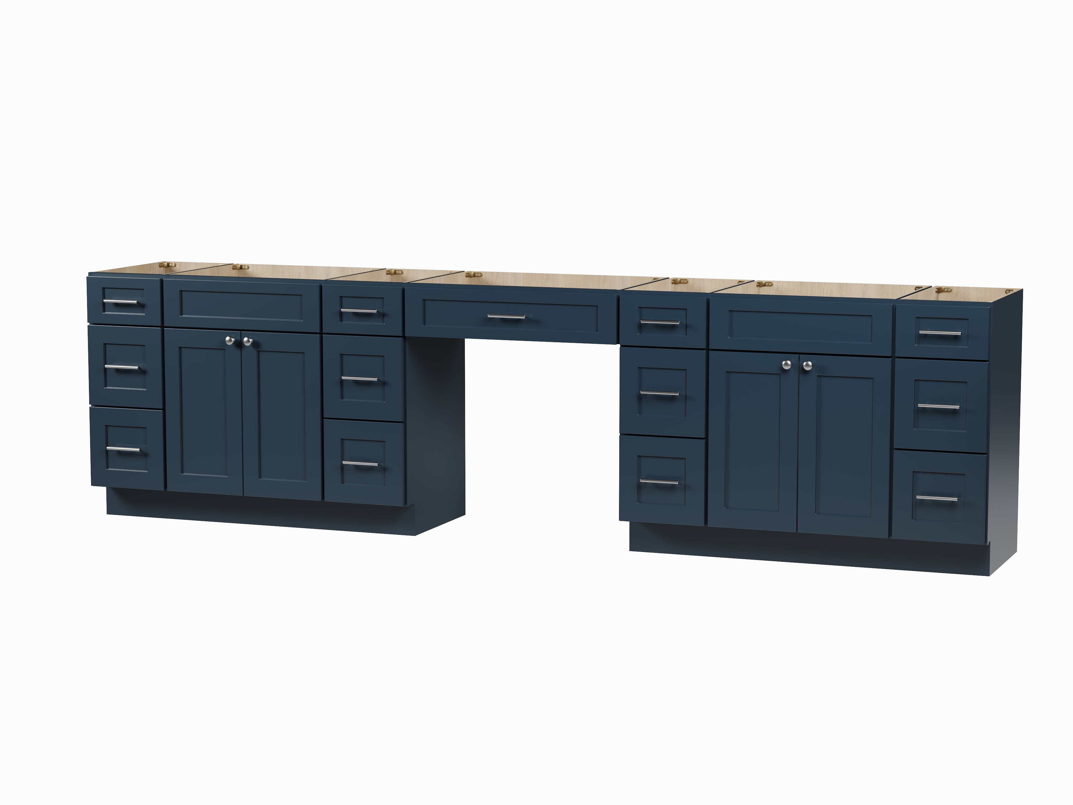 Disar 126'' Double Bathroom Vanity With Desk Dovetail Solid Wood Drawer Base Only With 13 Drawers