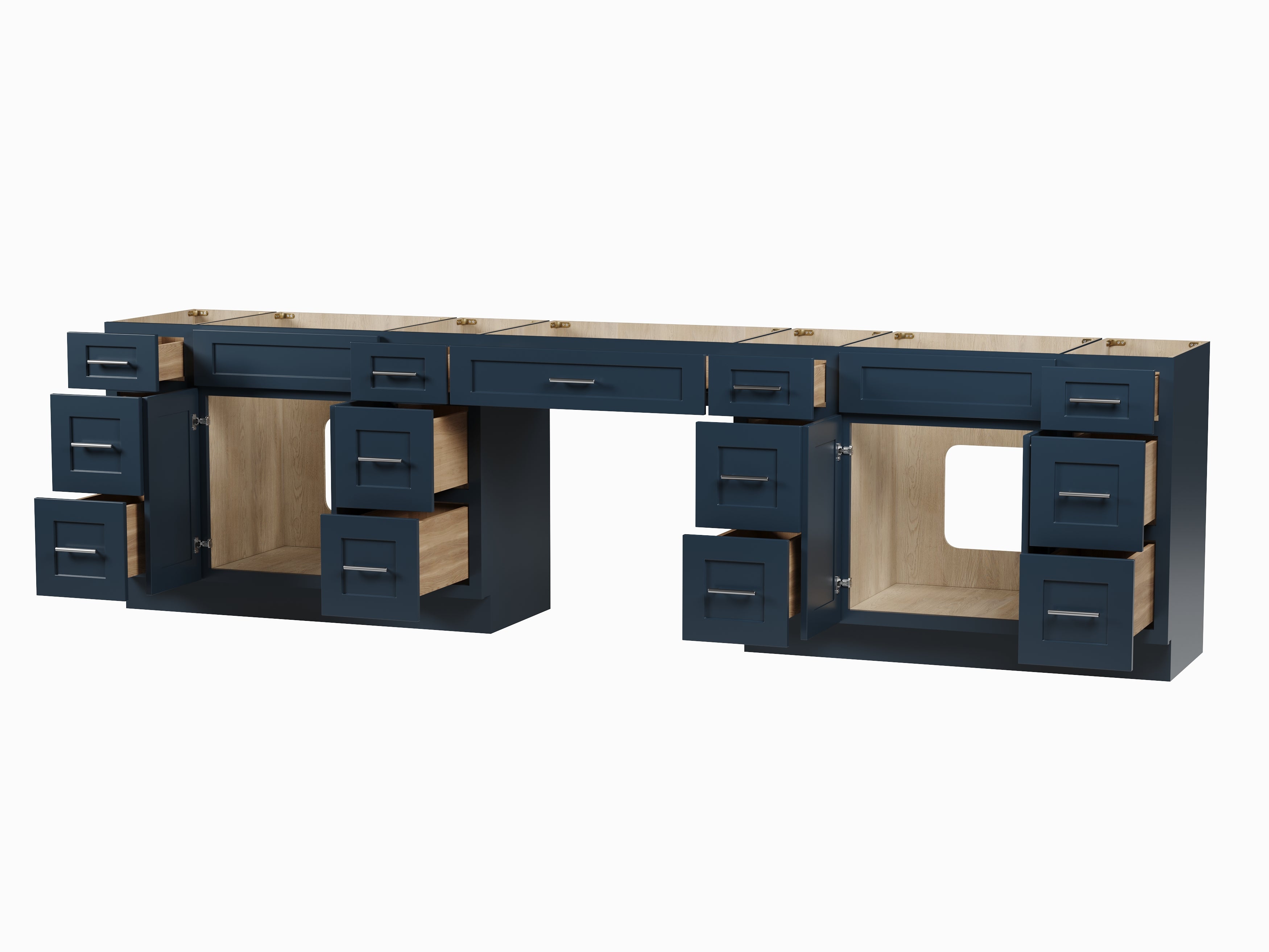 Disar 126'' Double Bathroom Vanity With Desk Dovetail Solid Wood Drawer Base Only With 13 Drawers