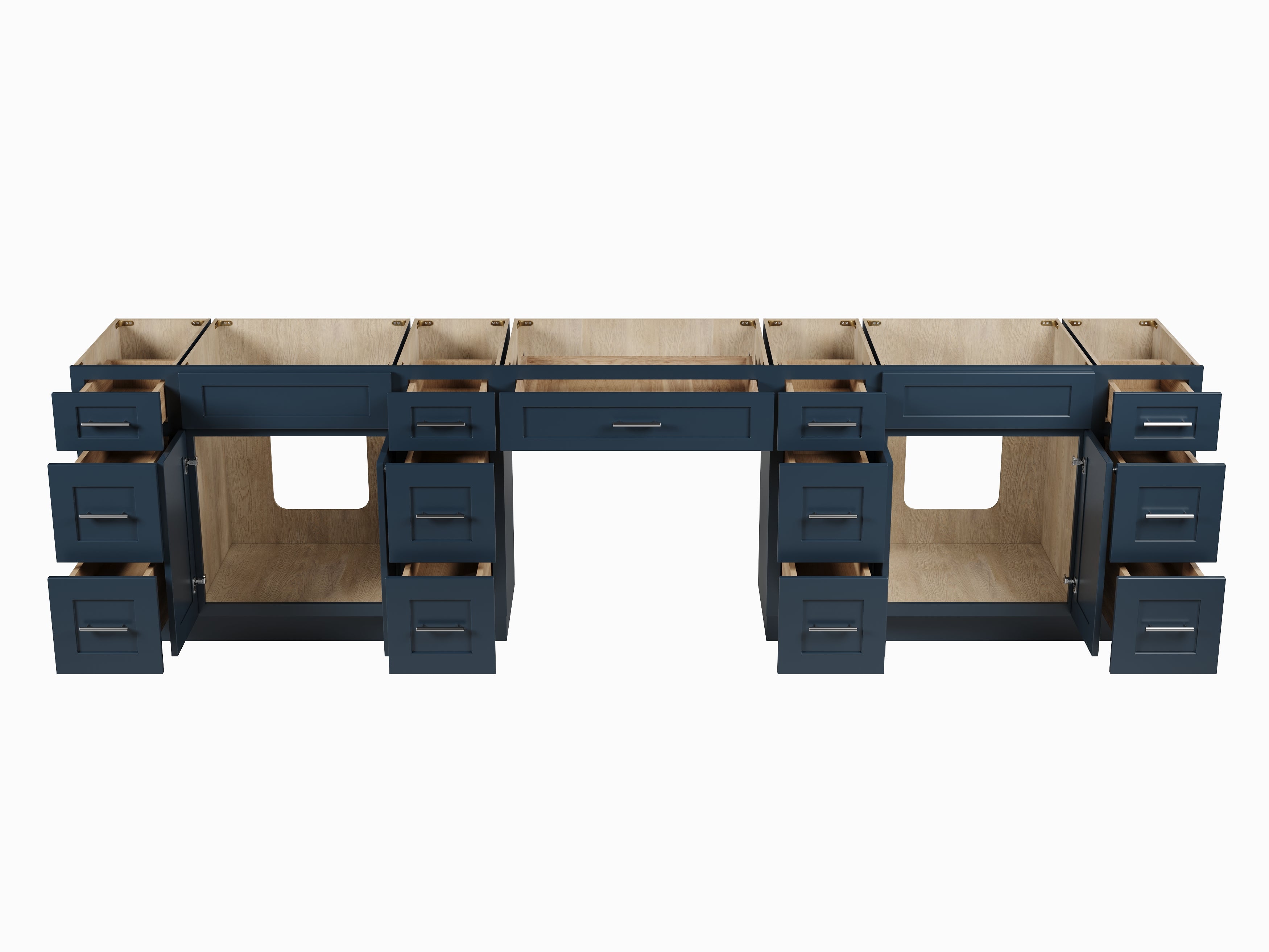 Disar 126'' Double Bathroom Vanity With Desk Dovetail Solid Wood Drawer Base Only With 13 Drawers