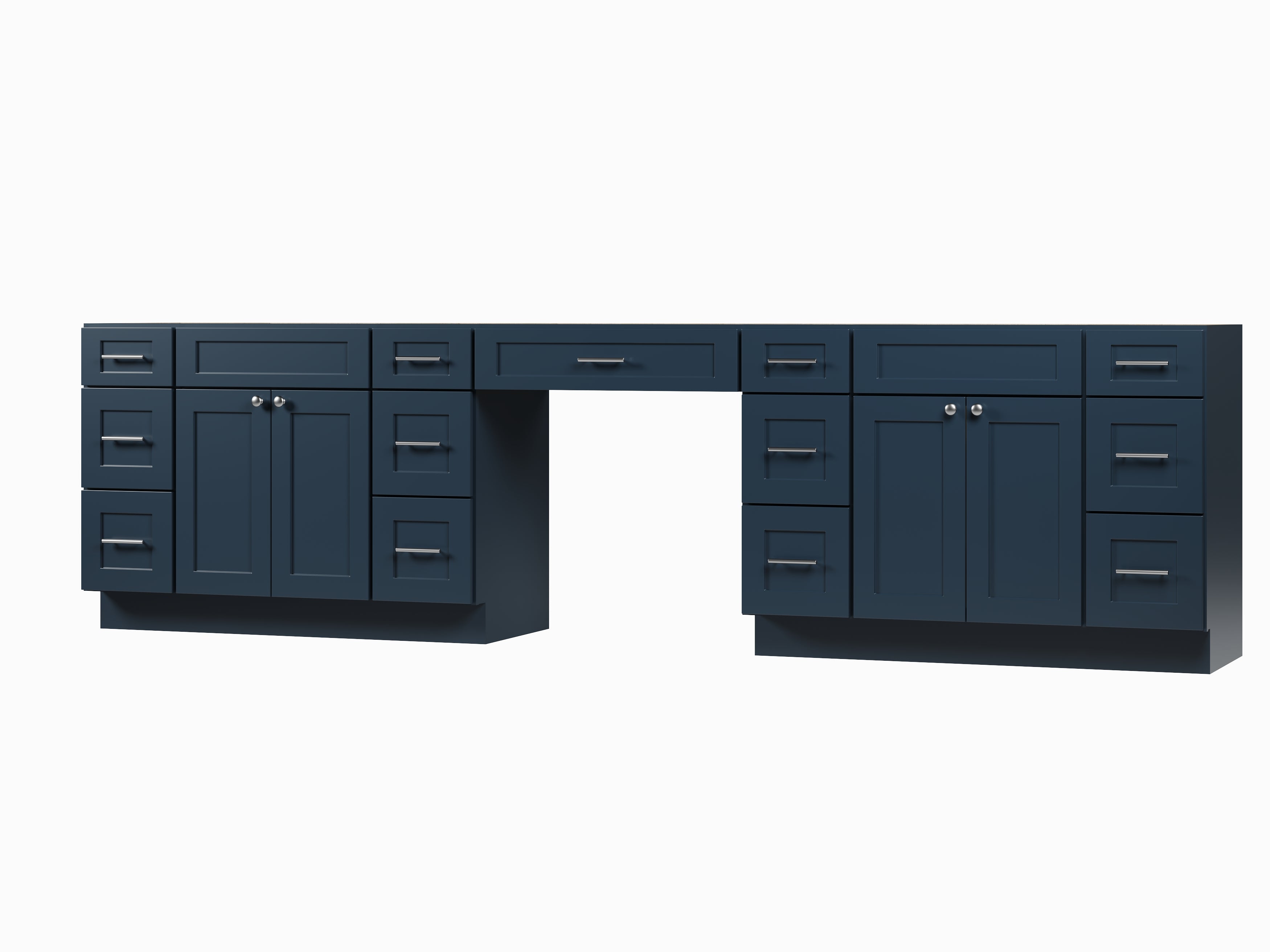 Disar 126'' Double Bathroom Vanity With Desk Dovetail Solid Wood Drawer Base Only With 13 Drawers